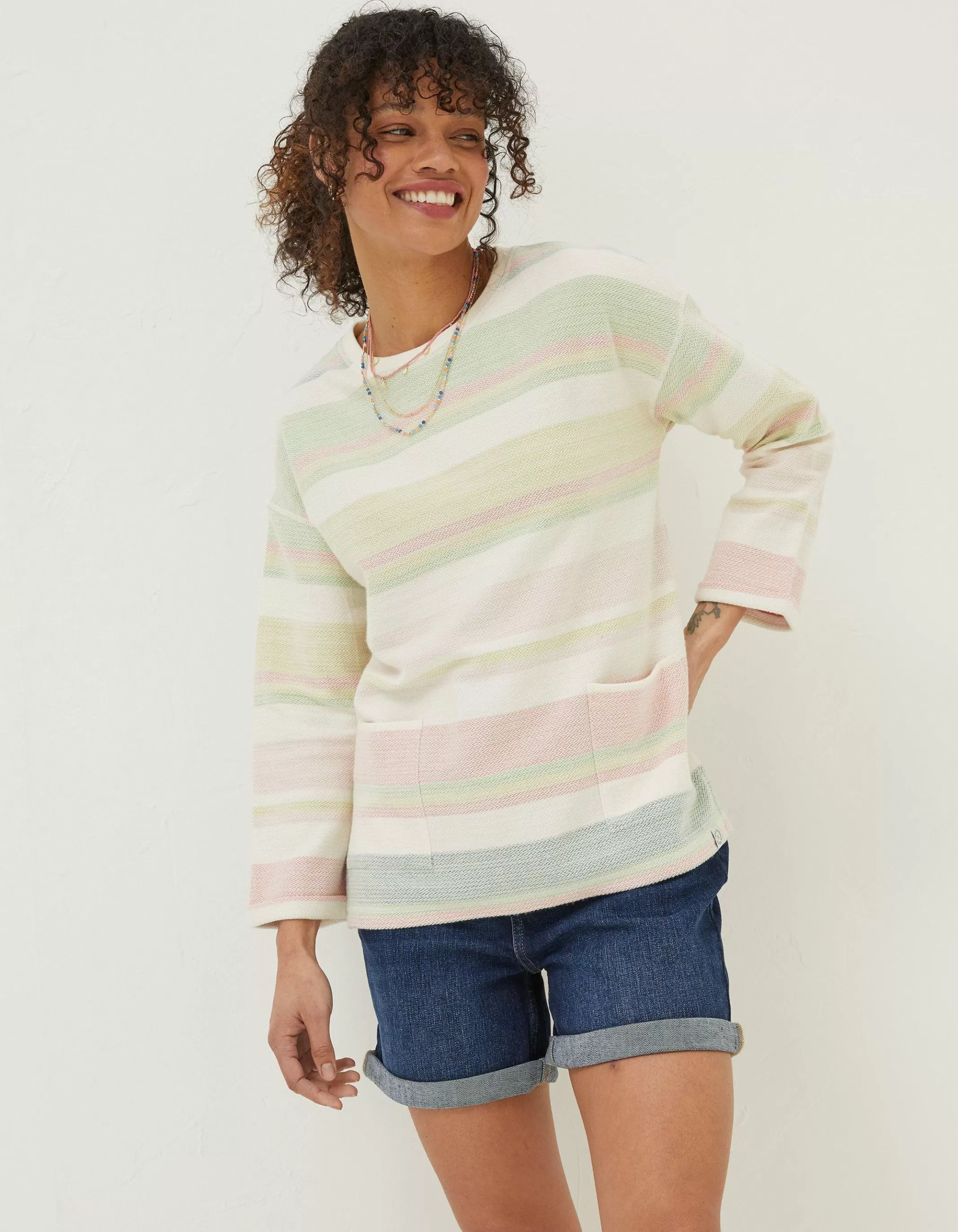 Cheap FatFace Amari Textured Stripe Crew Sweatshirt Multi Colour