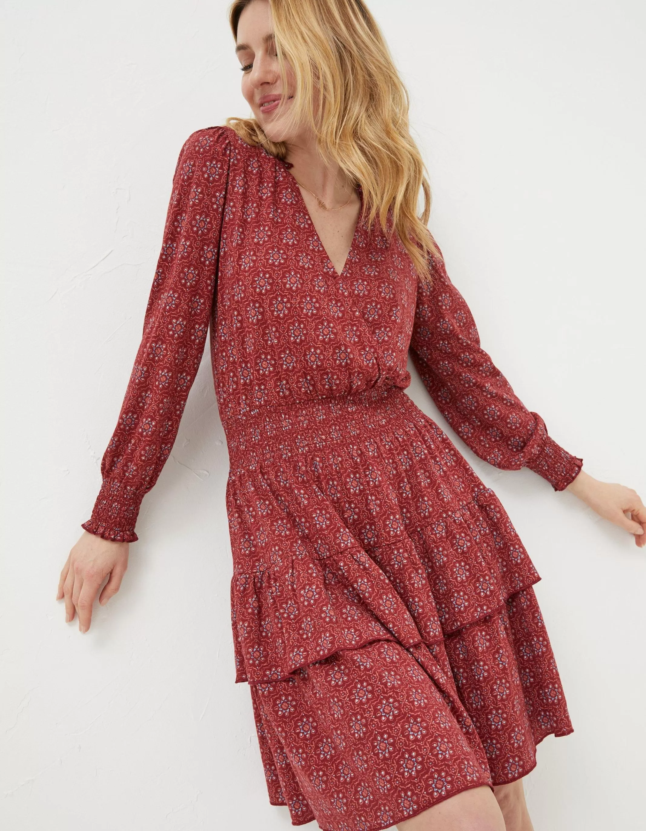Fashion FatFace Amba Craft Geo Jersey Dress Raspberry Red
