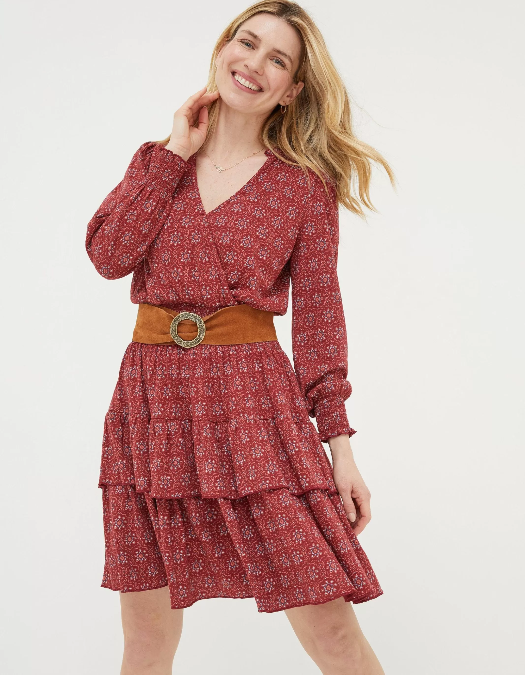 Fashion FatFace Amba Craft Geo Jersey Dress Raspberry Red