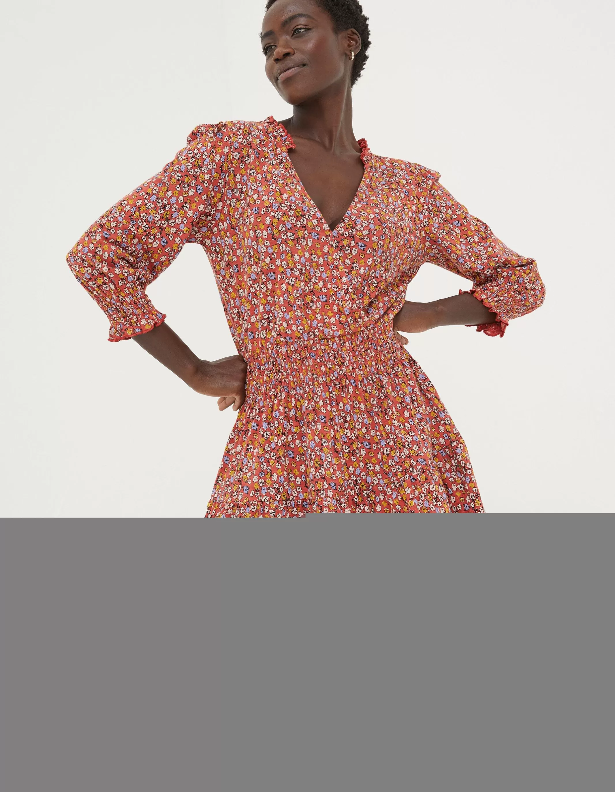 New FatFace Amba Gradient Floral Jersey Dress Vintage Red