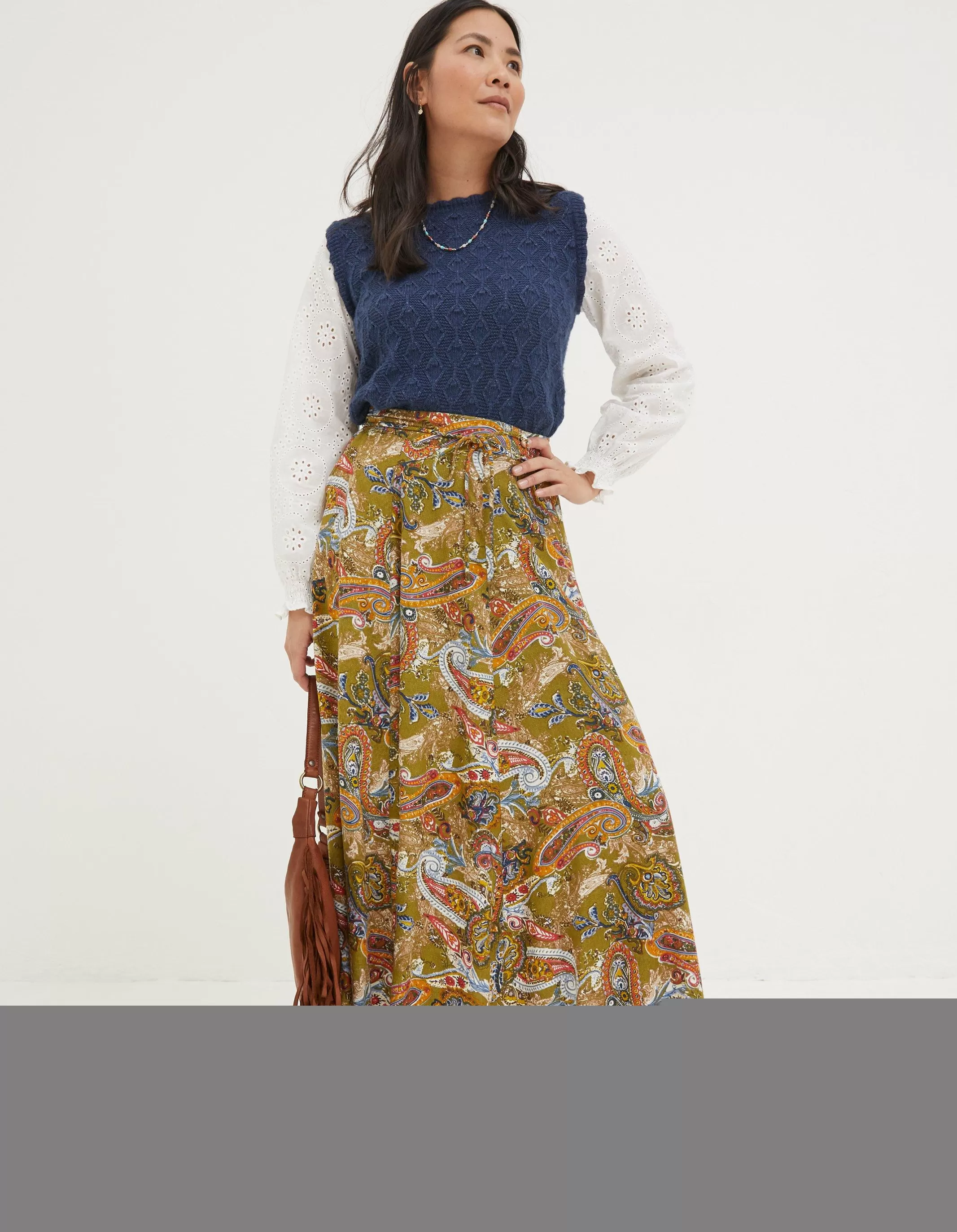 Cheap FatFace Amelie Prairie Paisley Midi Skirt Light Olive