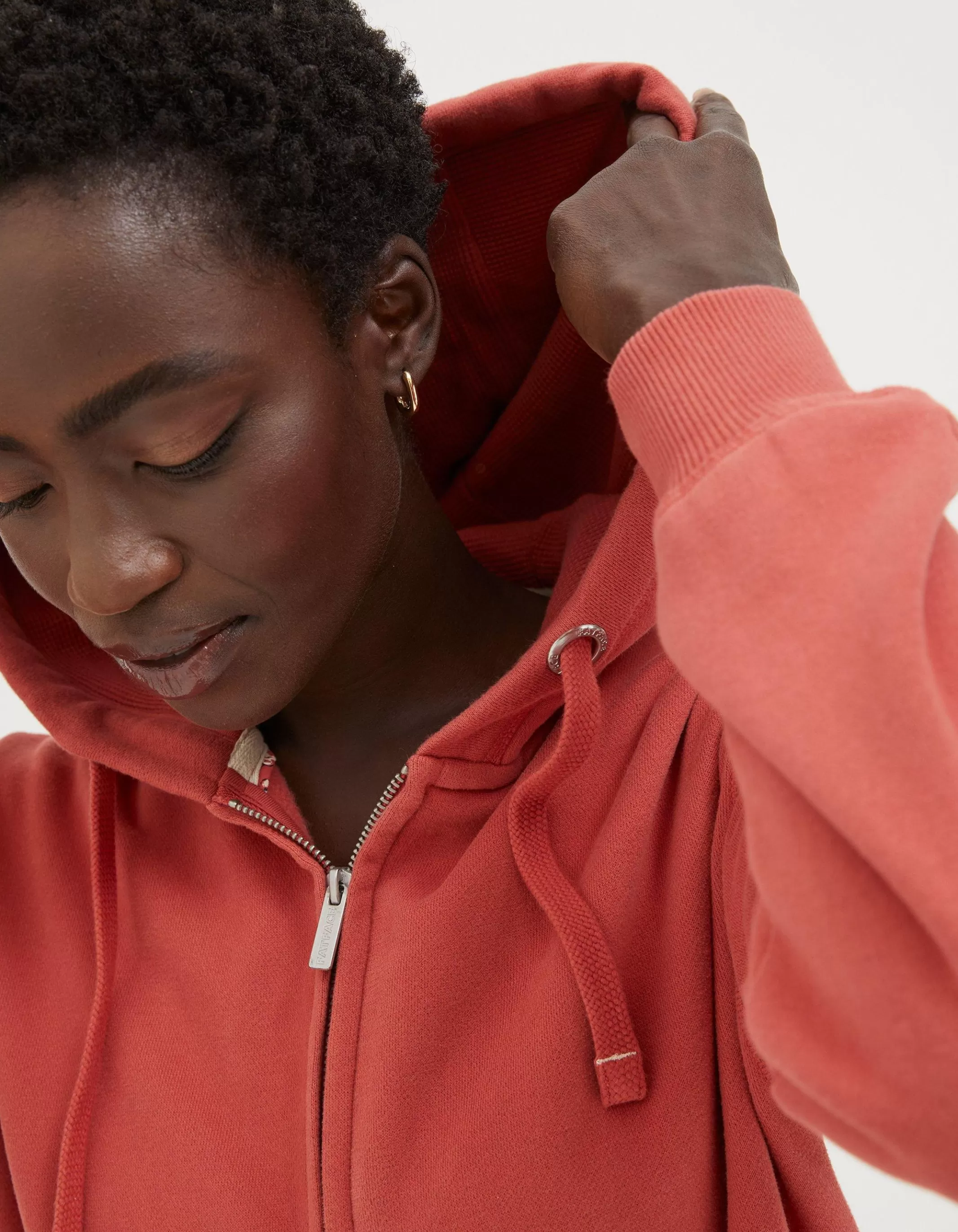 New FatFace Amy Zip Through Hoodie Washed Red