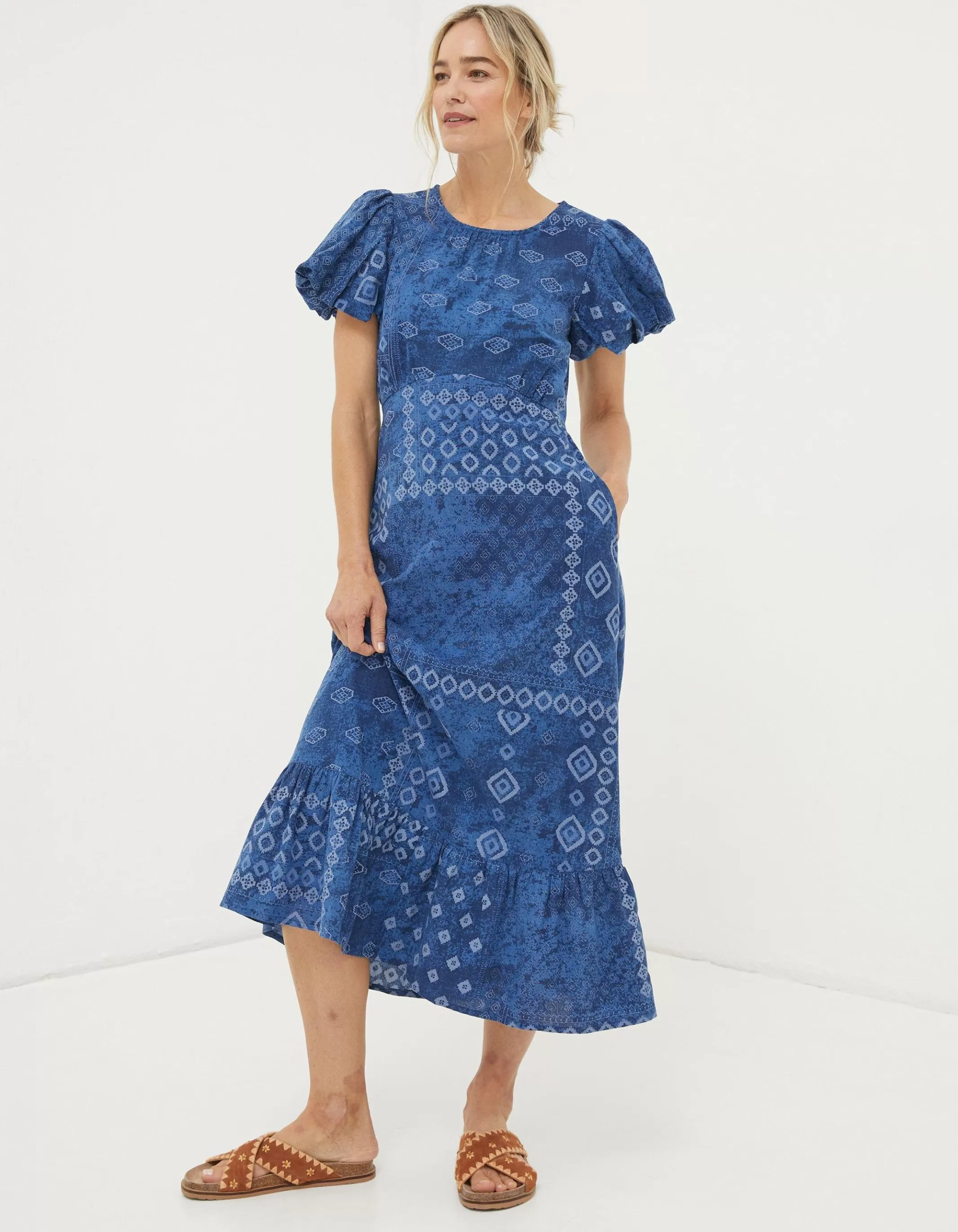 Fashion FatFace Angie Patchwork Midi Dress Navy