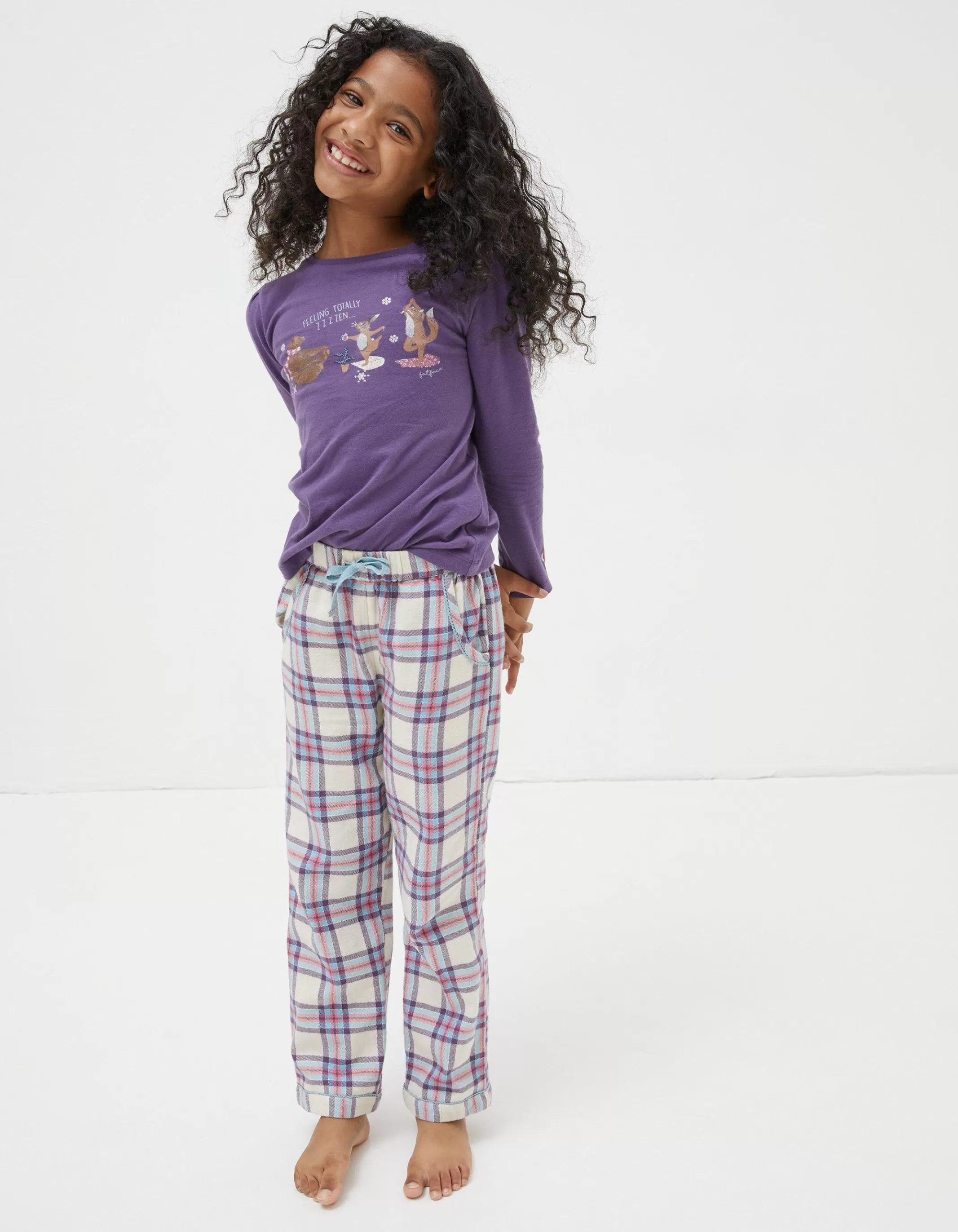 Outlet FatFace Animal Check Pyjama Set Purple