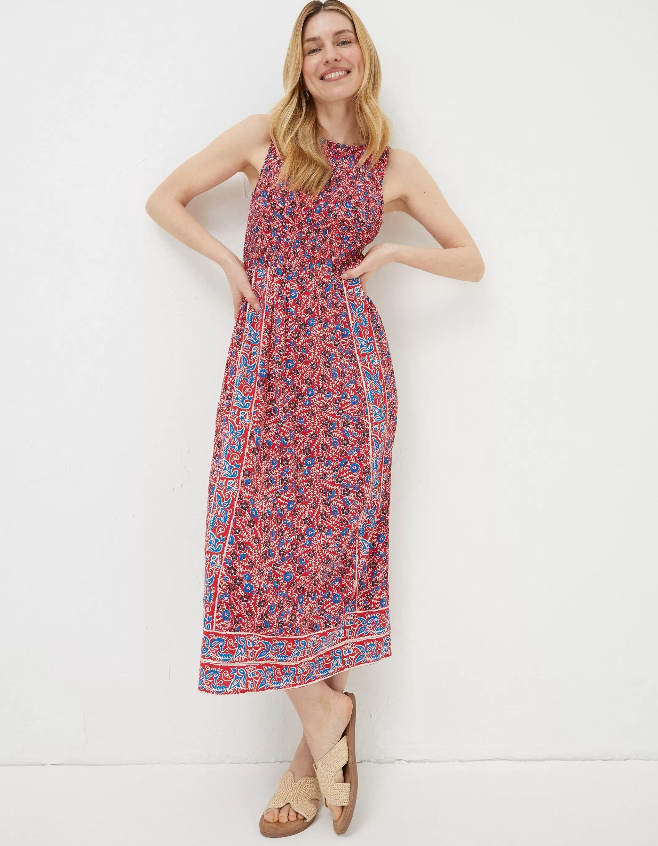 Clearance FatFace Anna Meadow Midi Dress Tomato Red