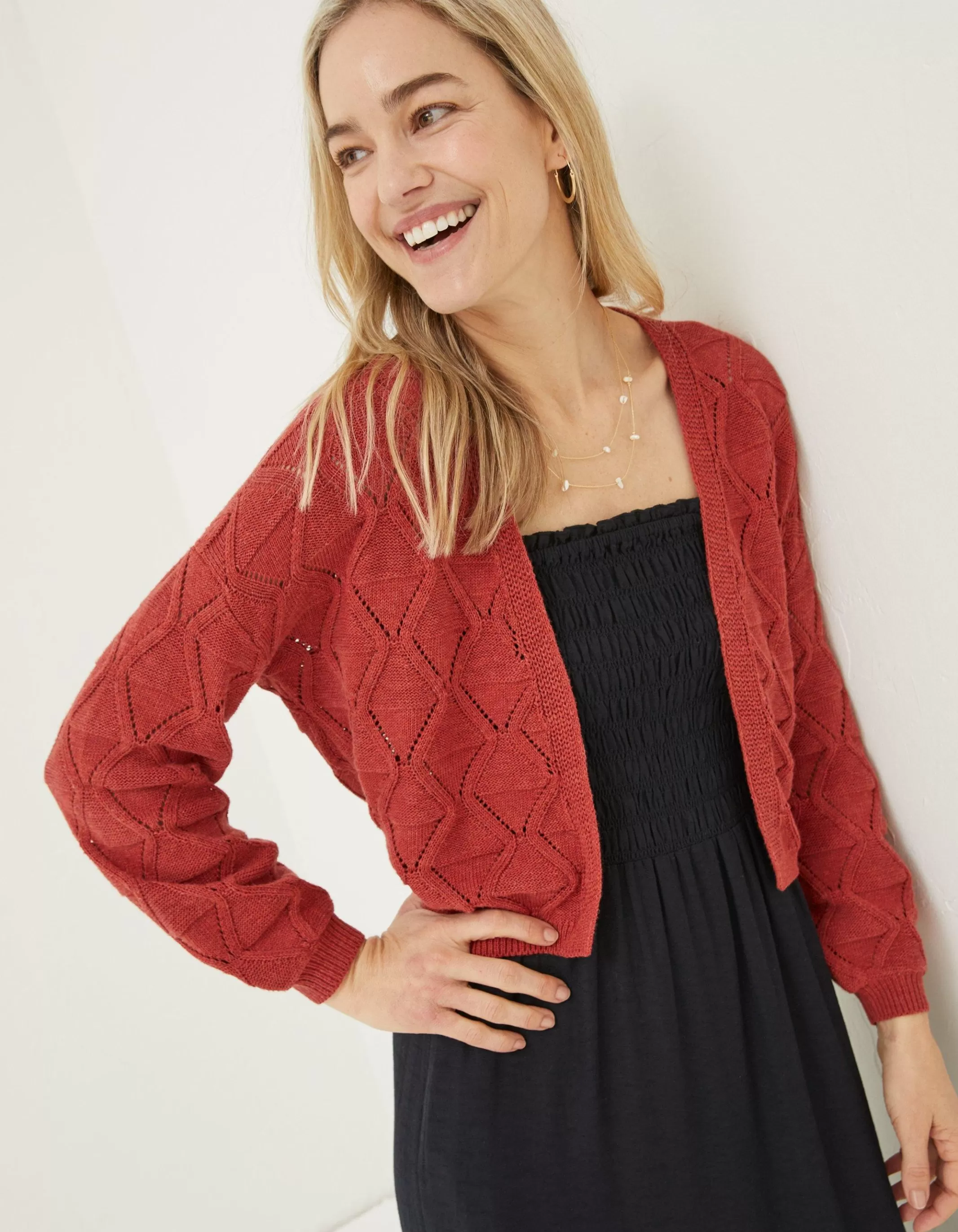 Flash Sale FatFace Anna Pointelle Cardigan Rust Red