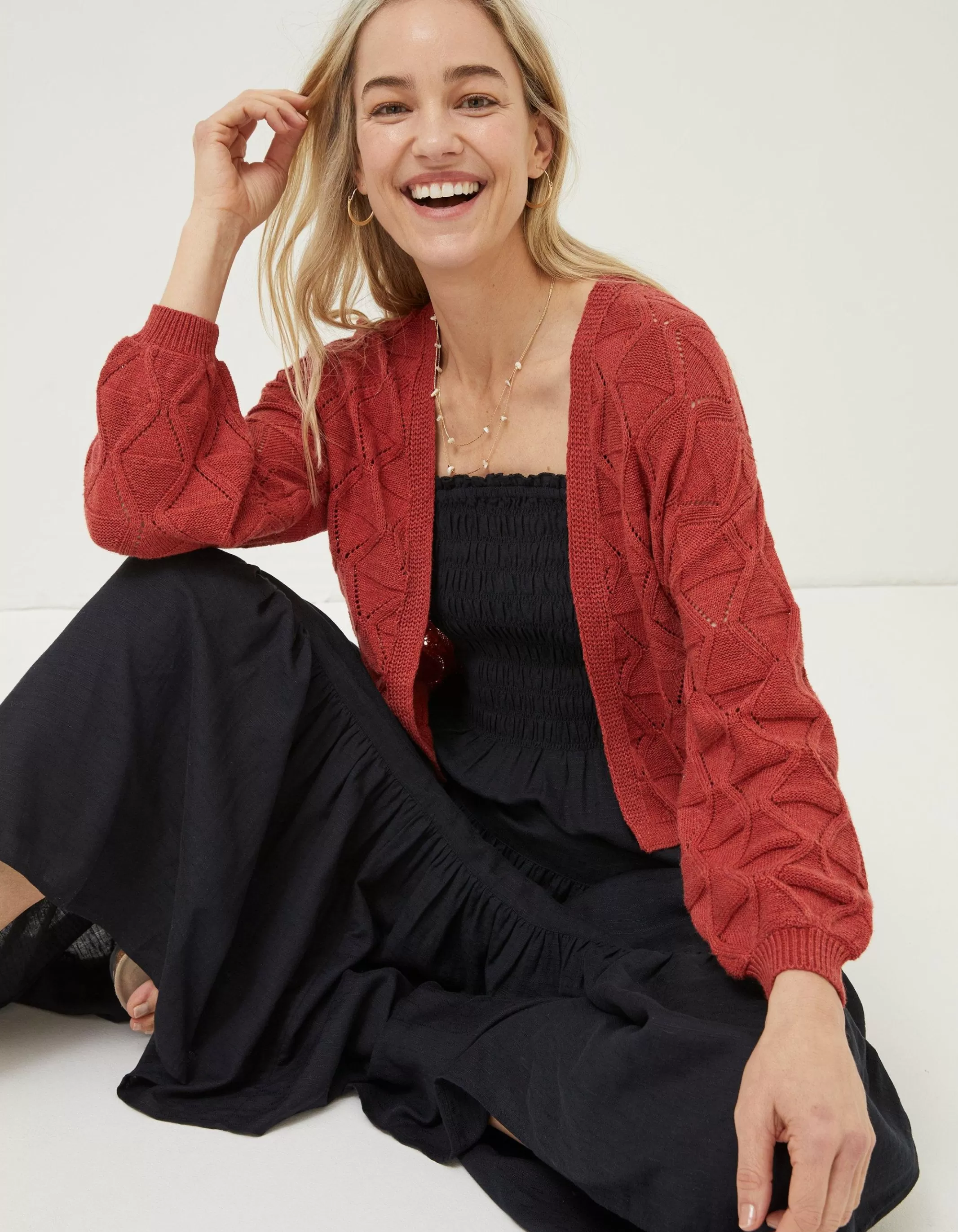 Flash Sale FatFace Anna Pointelle Cardigan Rust Red
