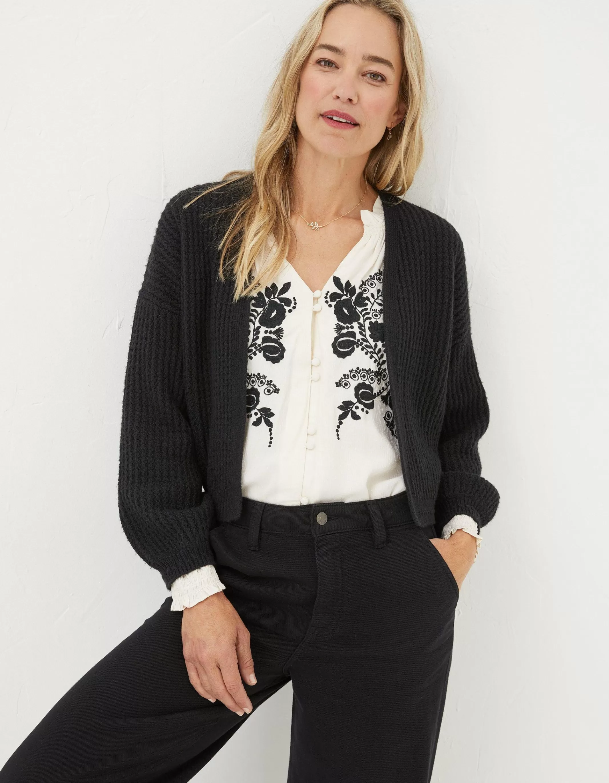 New FatFace Anna Short Cardigan Black