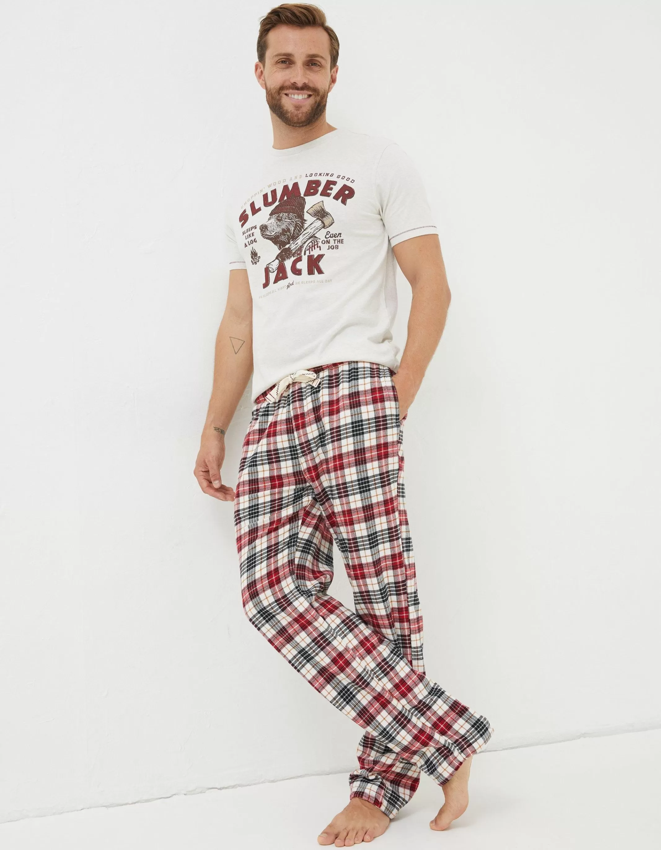 Outlet FatFace Argyll Checked Pyjama Bottoms Off White