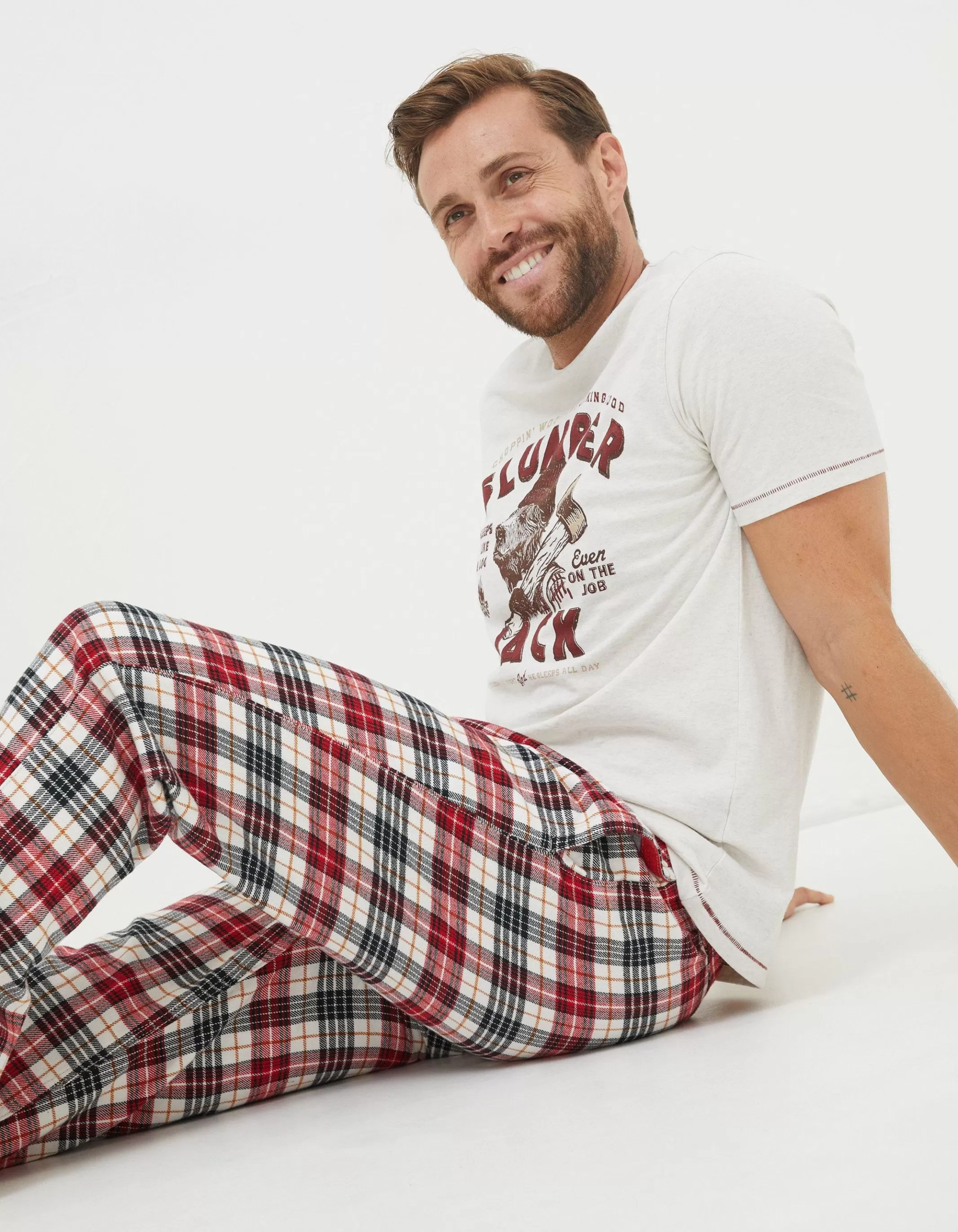 Outlet FatFace Argyll Checked Pyjama Bottoms Off White