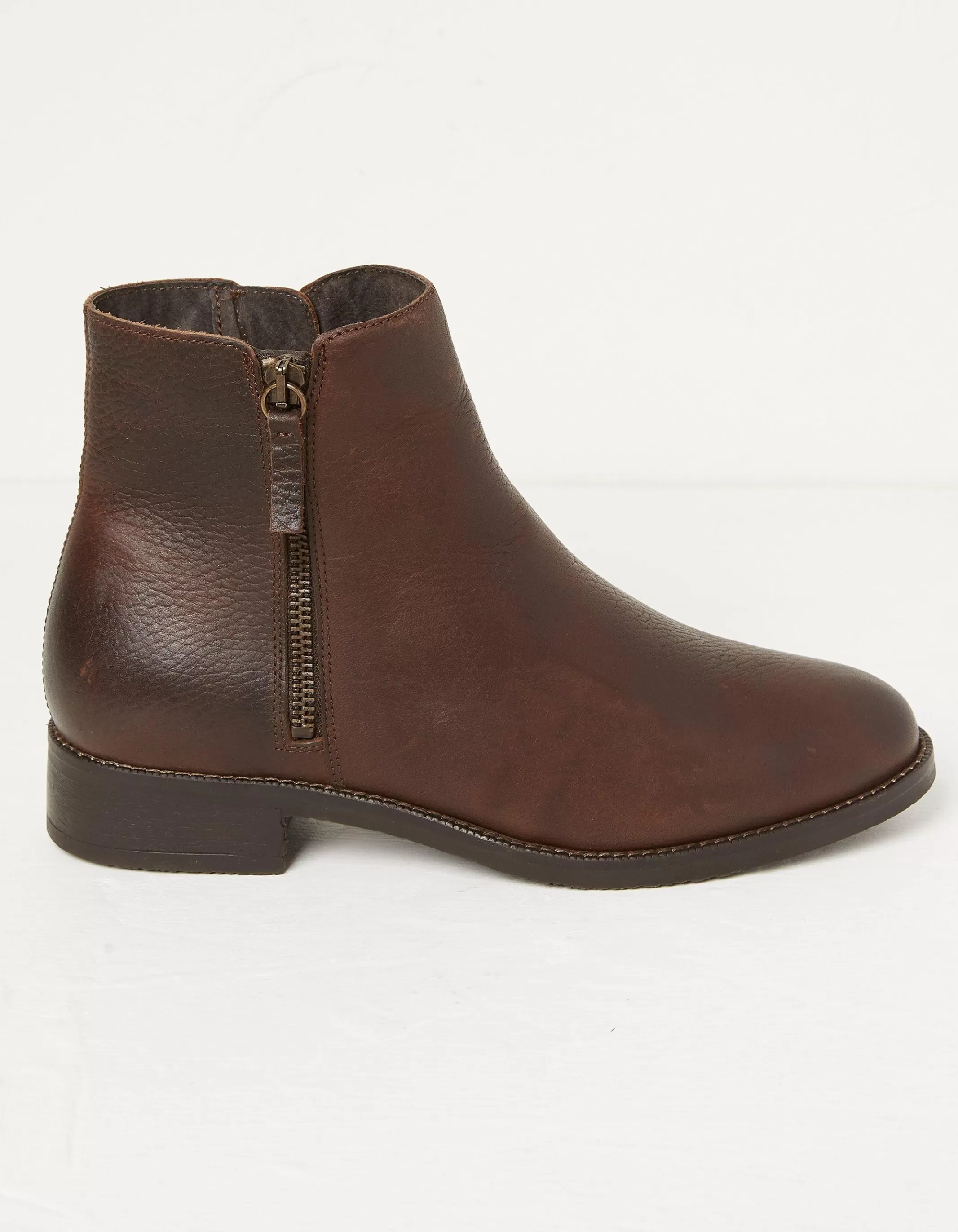 Hot FatFace Aria Ankle Zip Boots Chocolate Brown