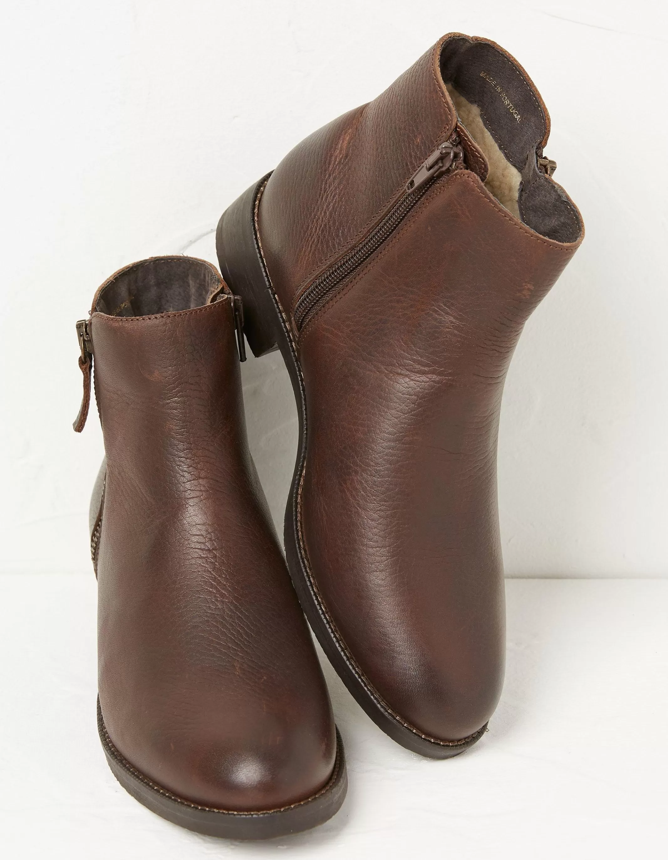 Hot FatFace Aria Ankle Zip Boots Chocolate Brown