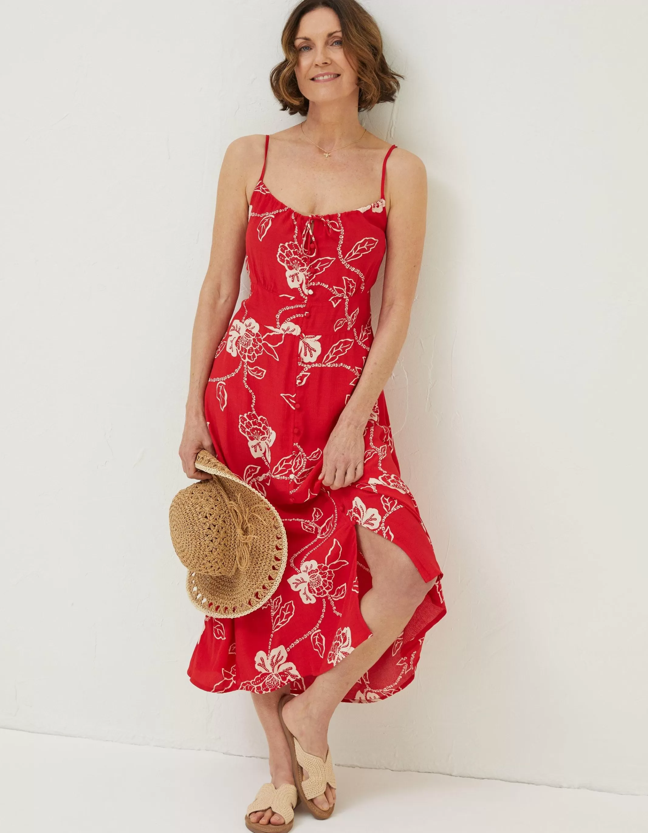 Shop FatFace Ariel Batik Red Midi Dress Tomato Red
