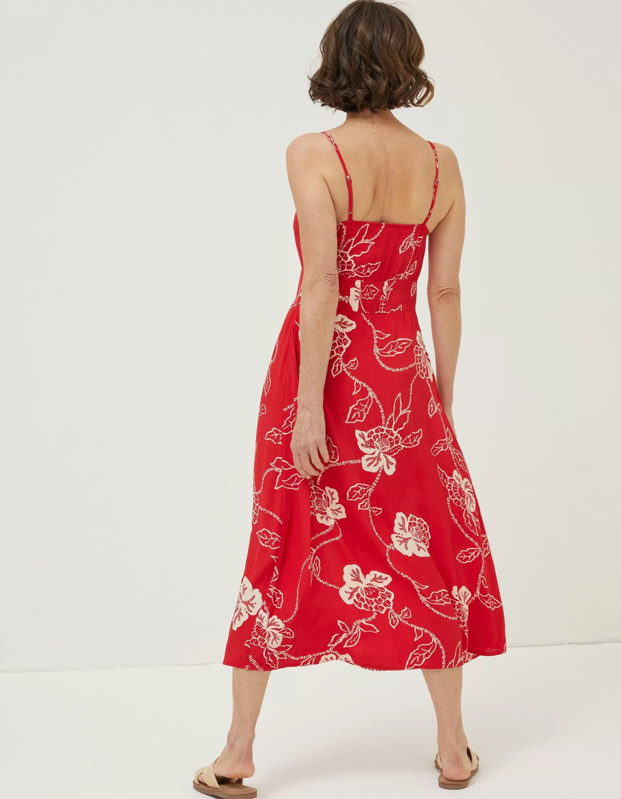 Shop FatFace Ariel Batik Red Midi Dress Tomato Red