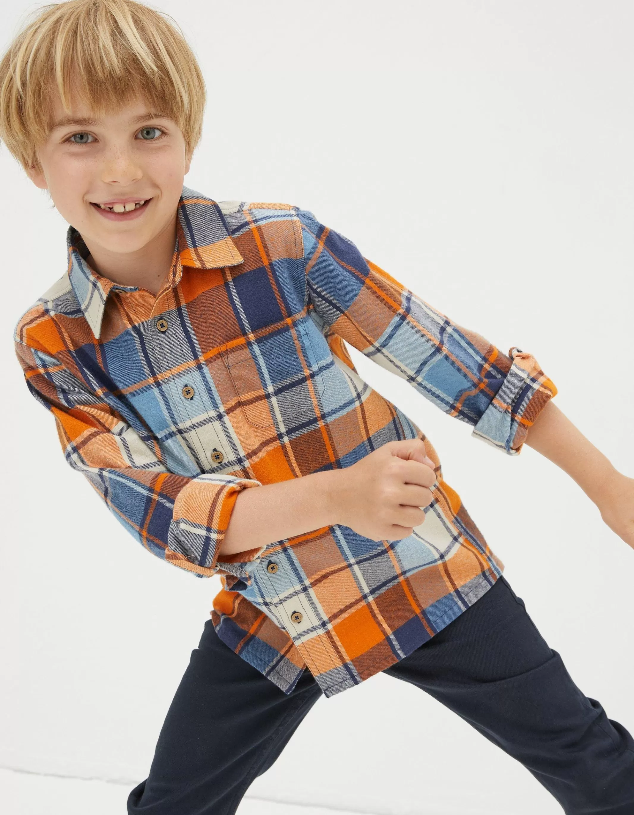 New FatFace Arlo Check Shirt Orange