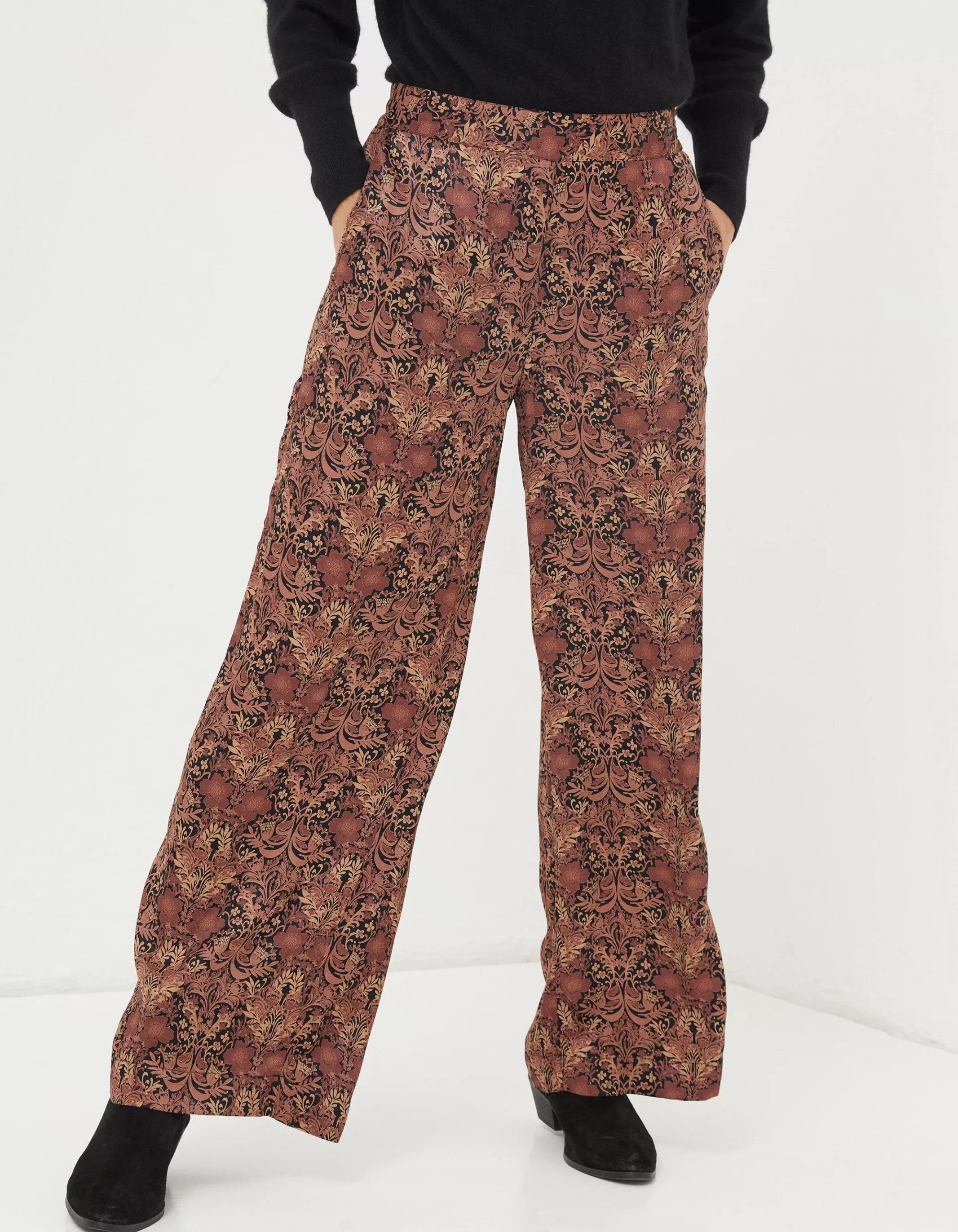 Sale FatFace Art Floral Satin Printed Trousers Black