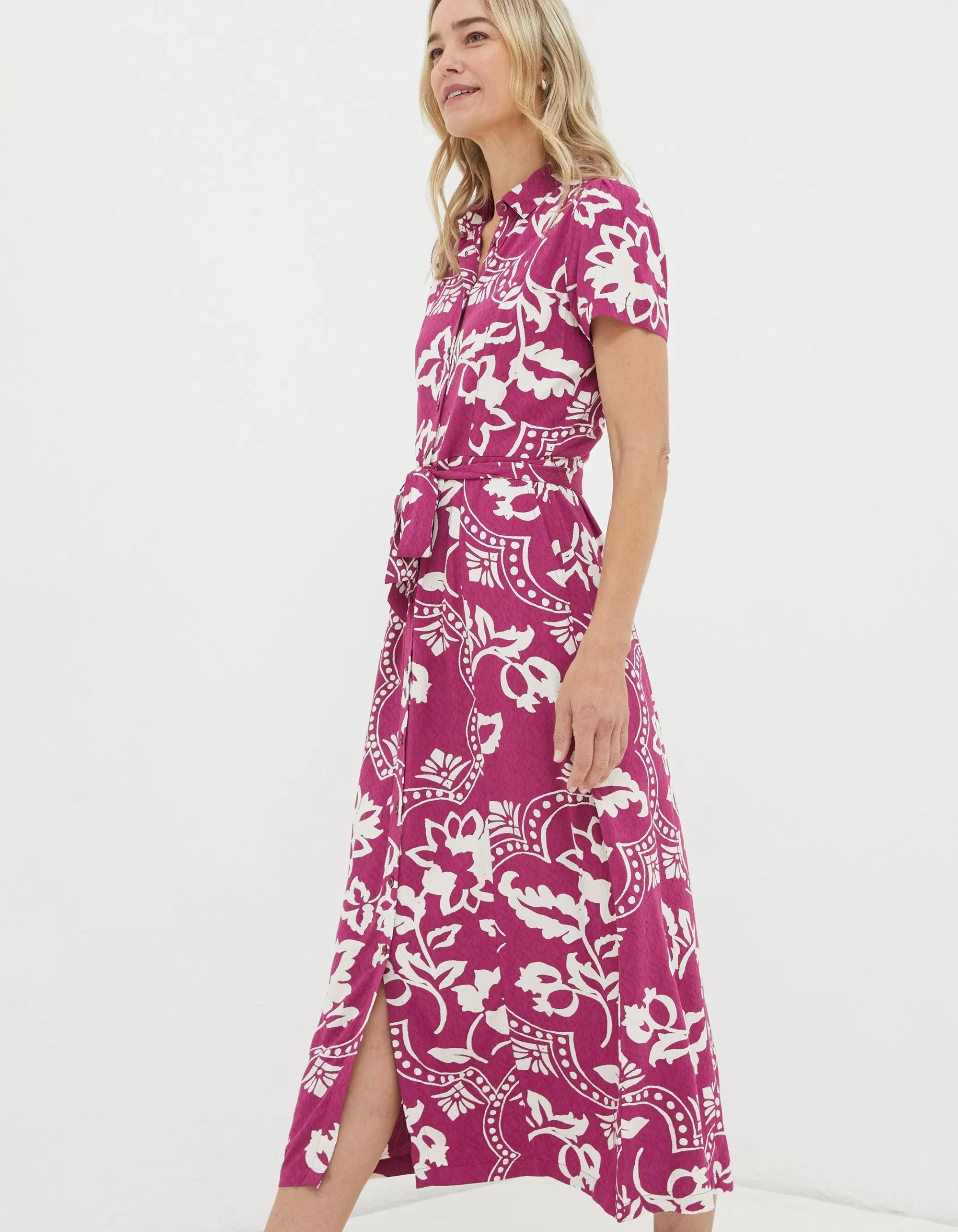 Outlet FatFace Aster Wallpaper Floral Midi Dress Plum