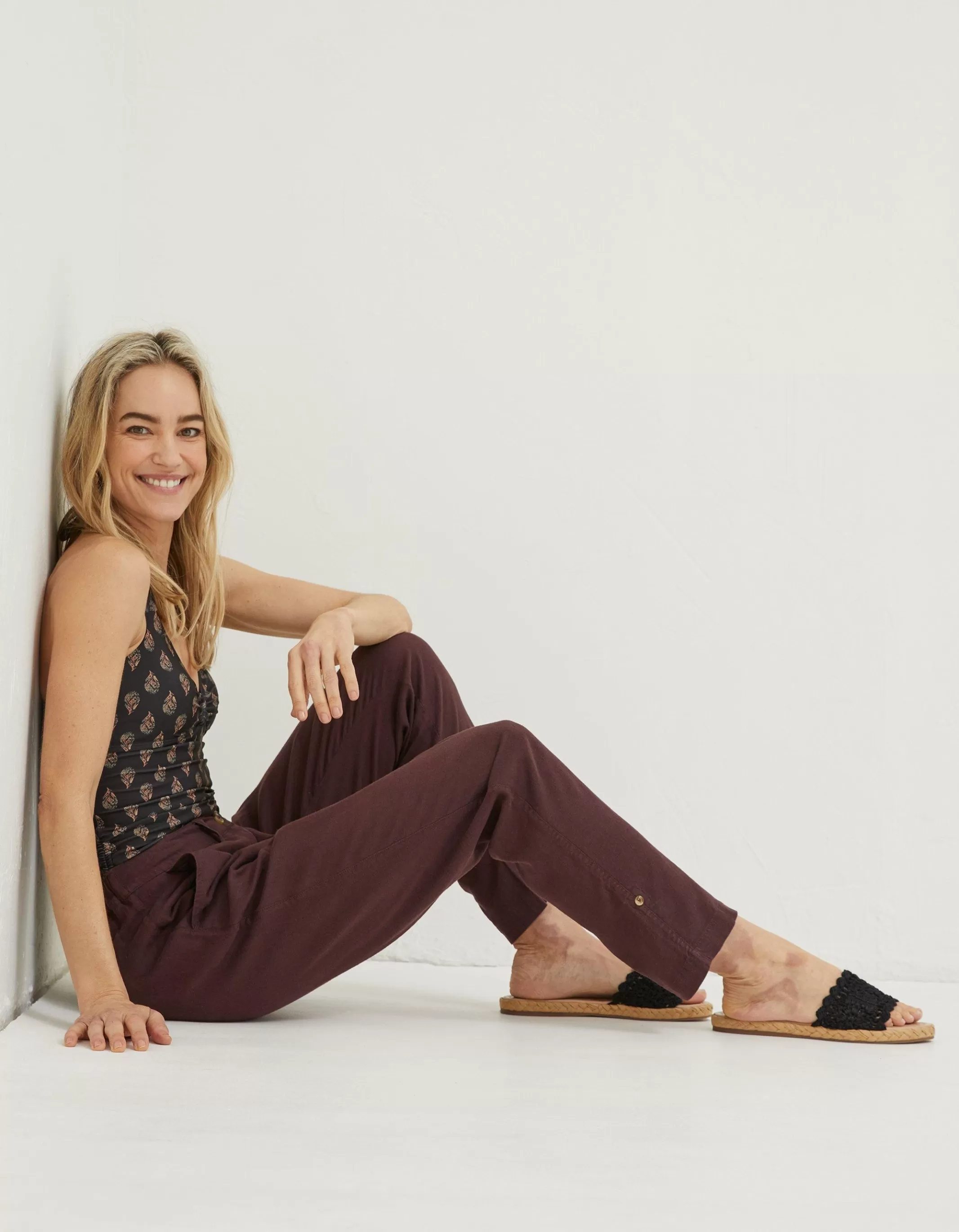 Online FatFace Austell Linen Blend Jogger Dark Brown