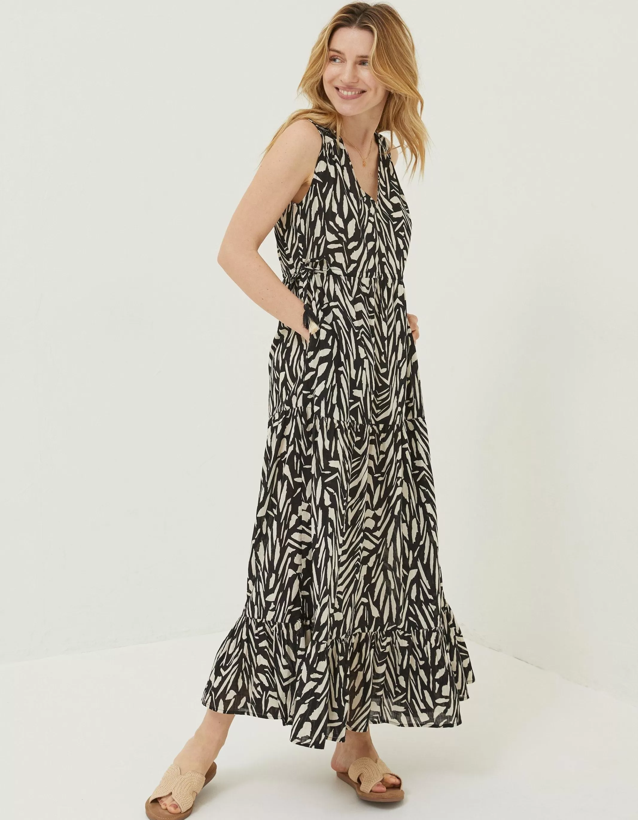 New FatFace Avery Paint Stroke Midi Dress Black
