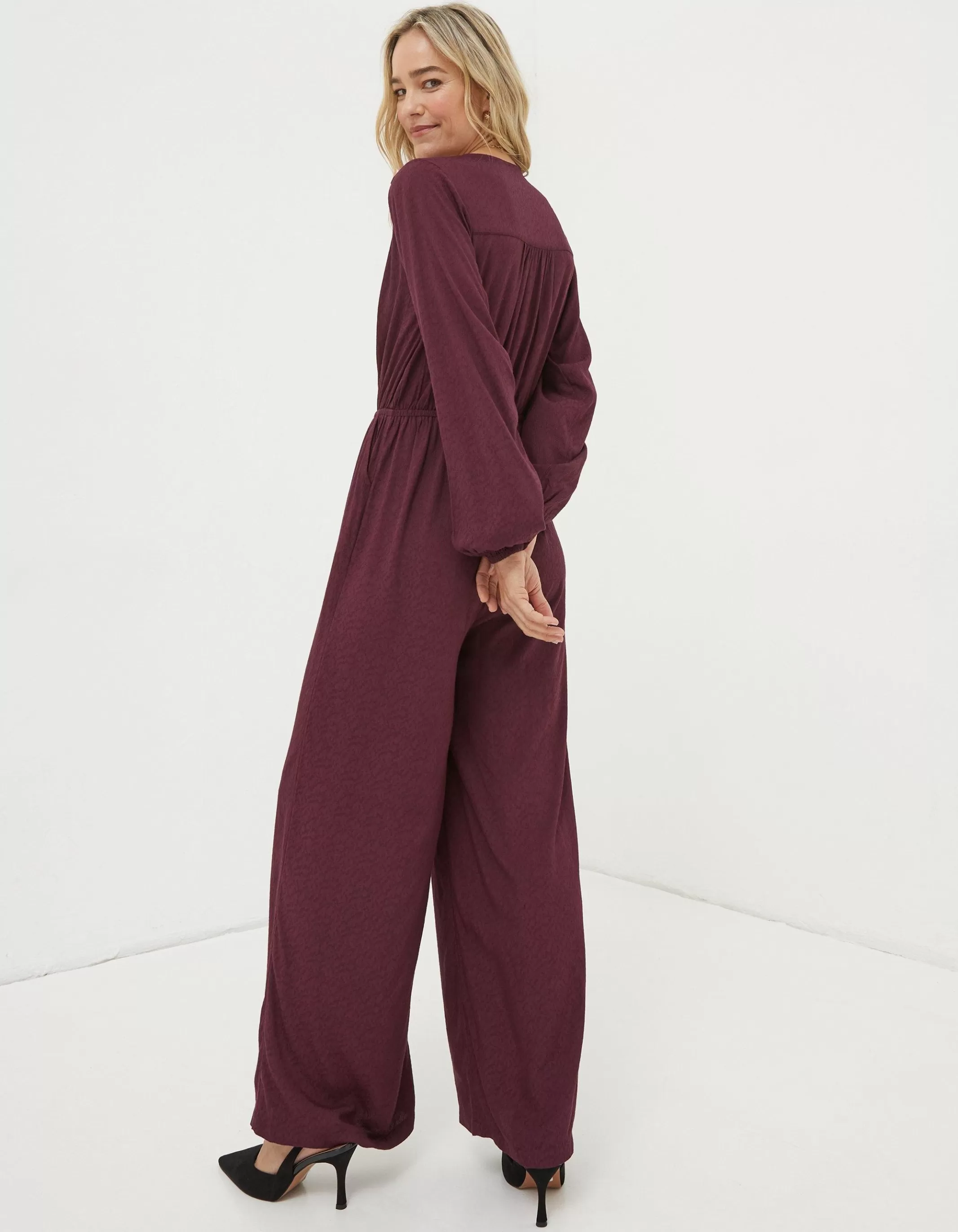 New FatFace Avery Wide Leg Jumpsuit Dark Plum