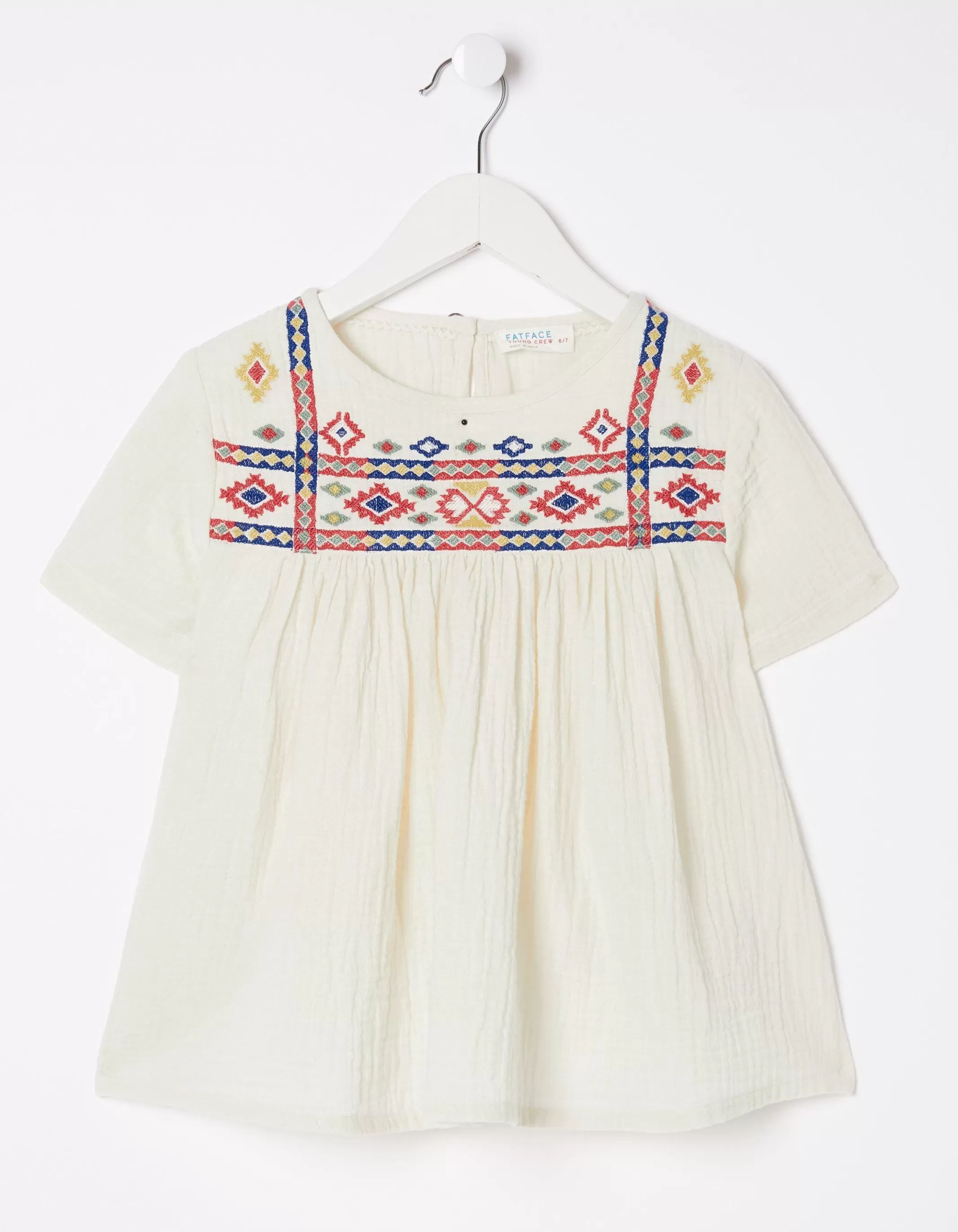 Best Sale FatFace Aztec Embroidered Top Ivory