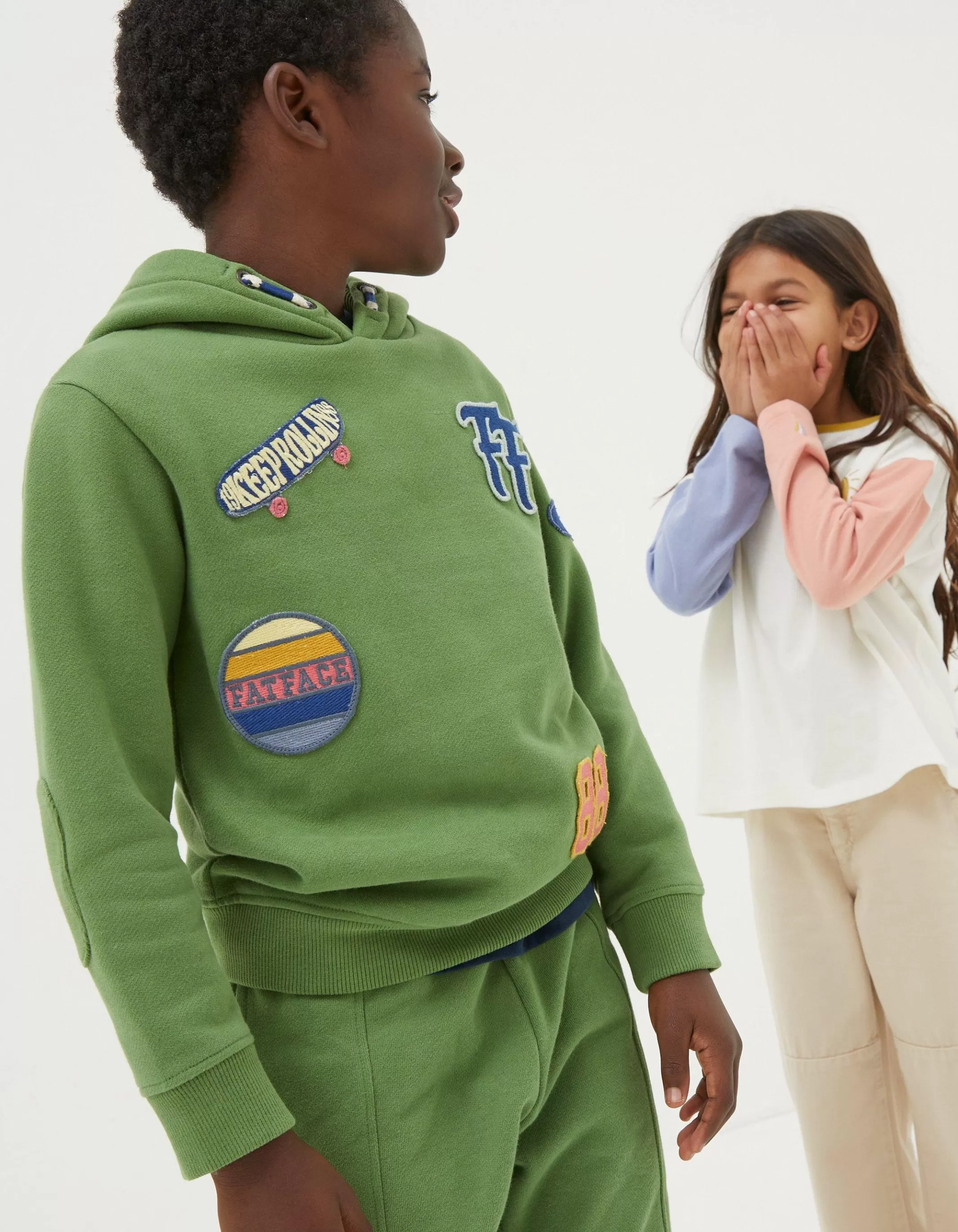 Online FatFace Badge Popover Hoodie Green
