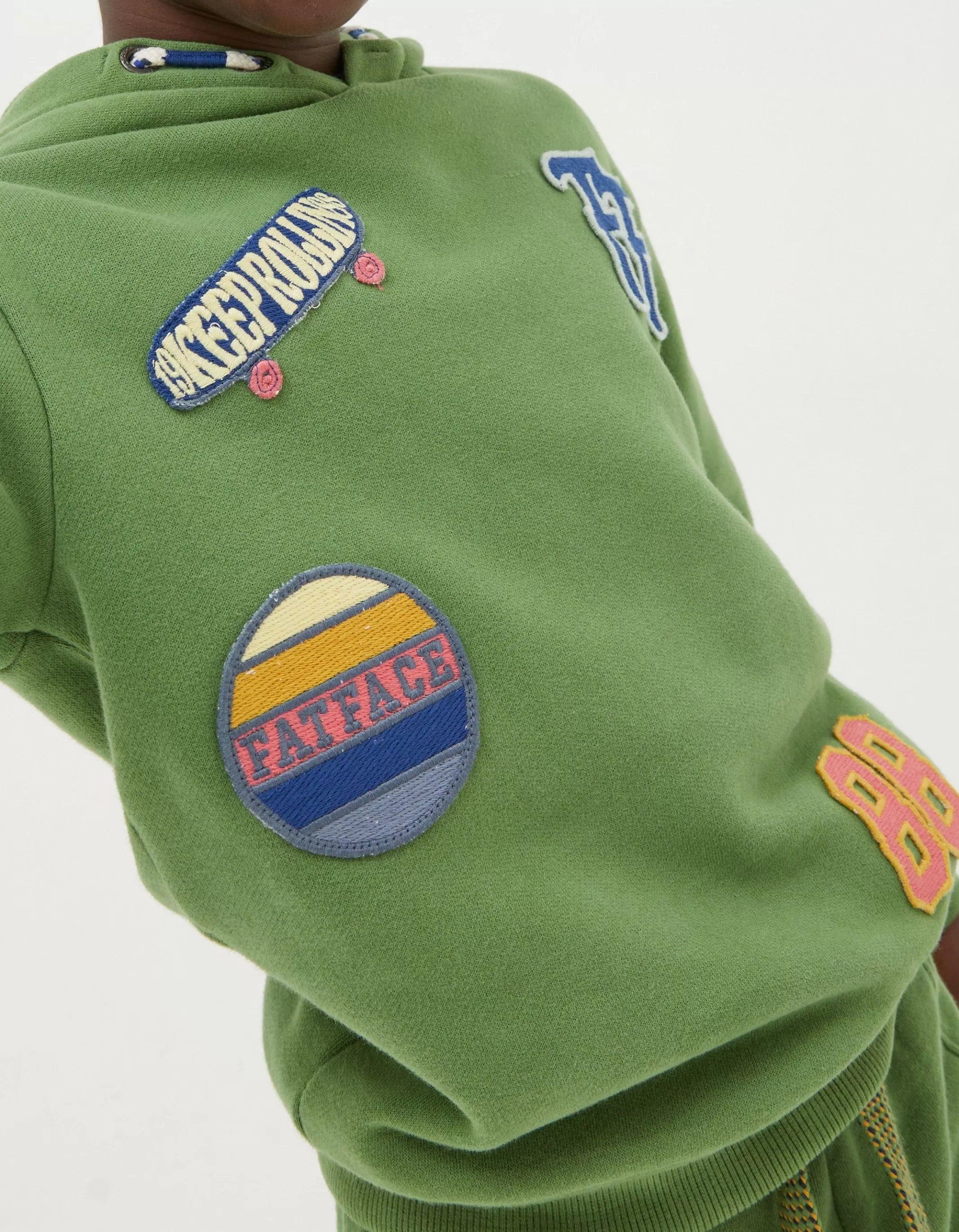 Online FatFace Badge Popover Hoodie Green