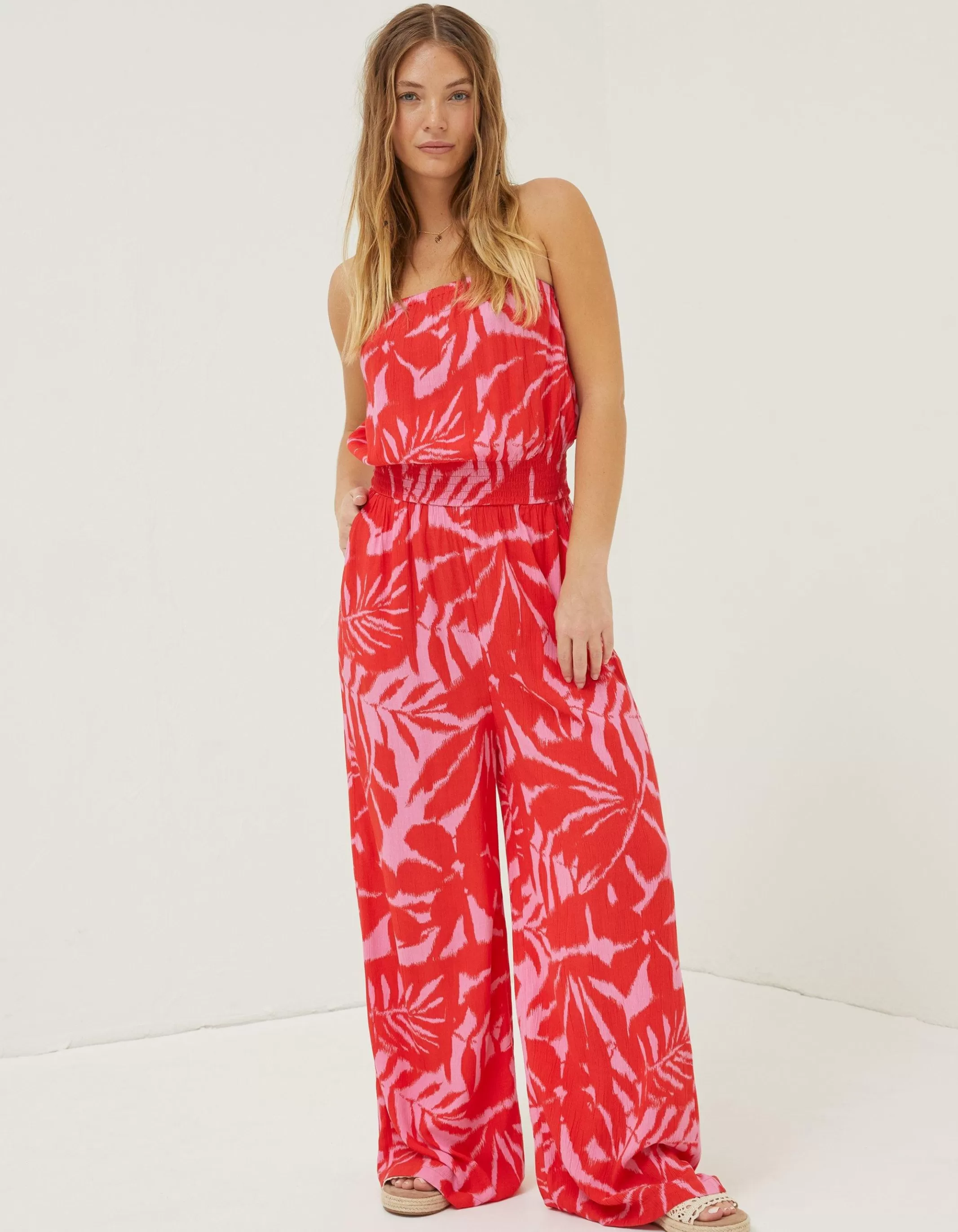 Best FatFace Beach Wear Bennie Ikat Jumpsuit Bright Red