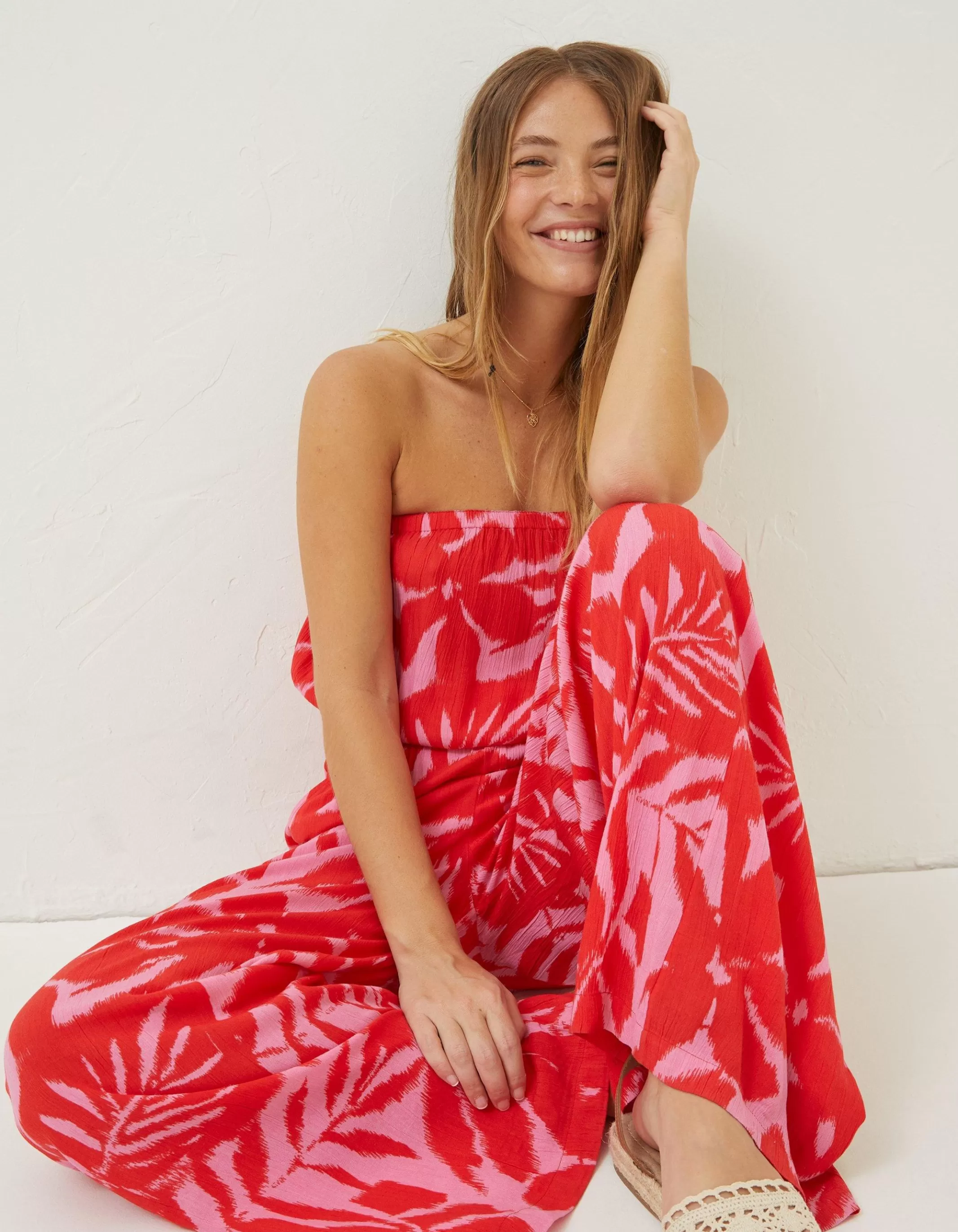 Best FatFace Beach Wear Bennie Ikat Jumpsuit Bright Red