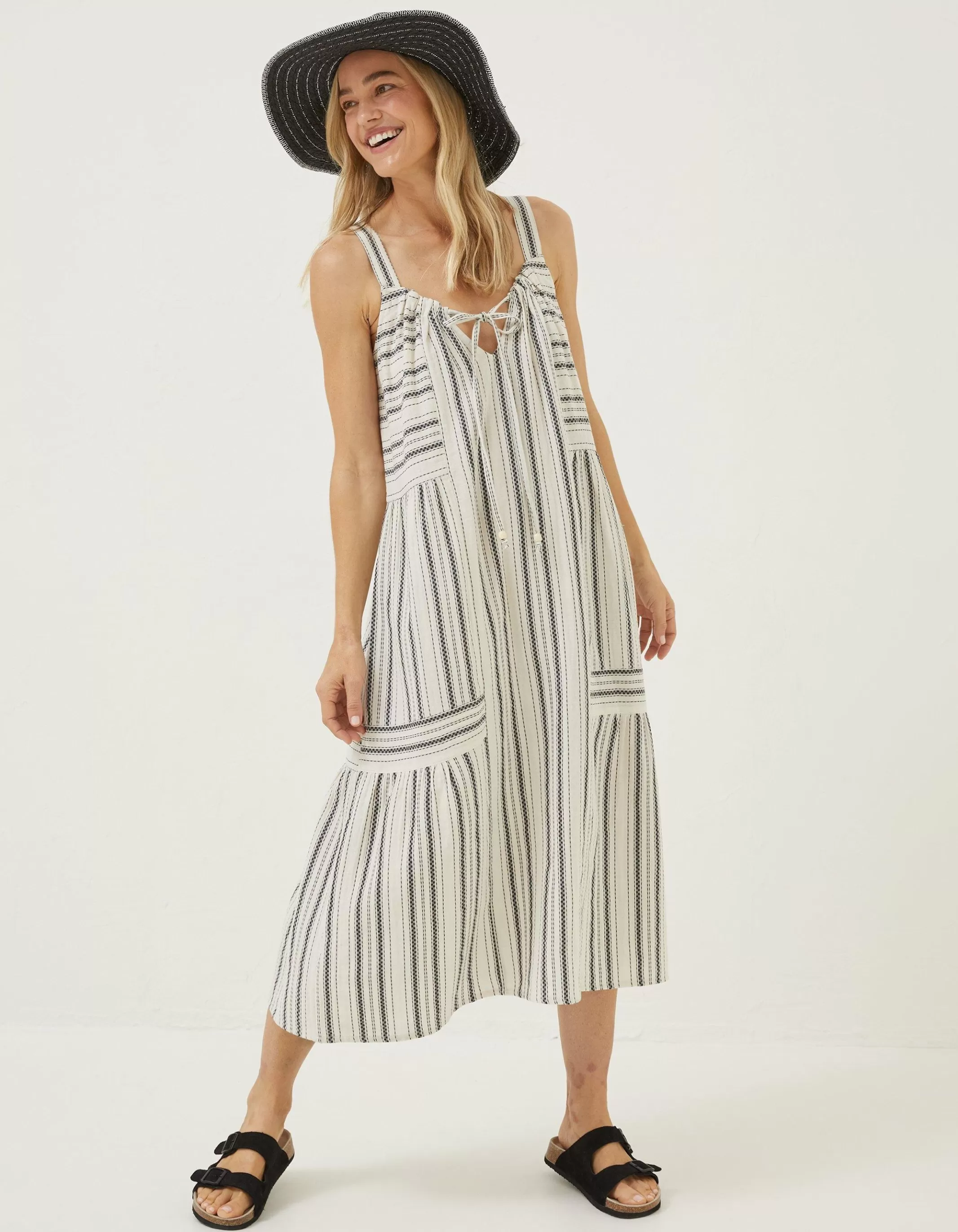 New FatFace Beach Wear Tulum Stripe Midi Dress Ivory