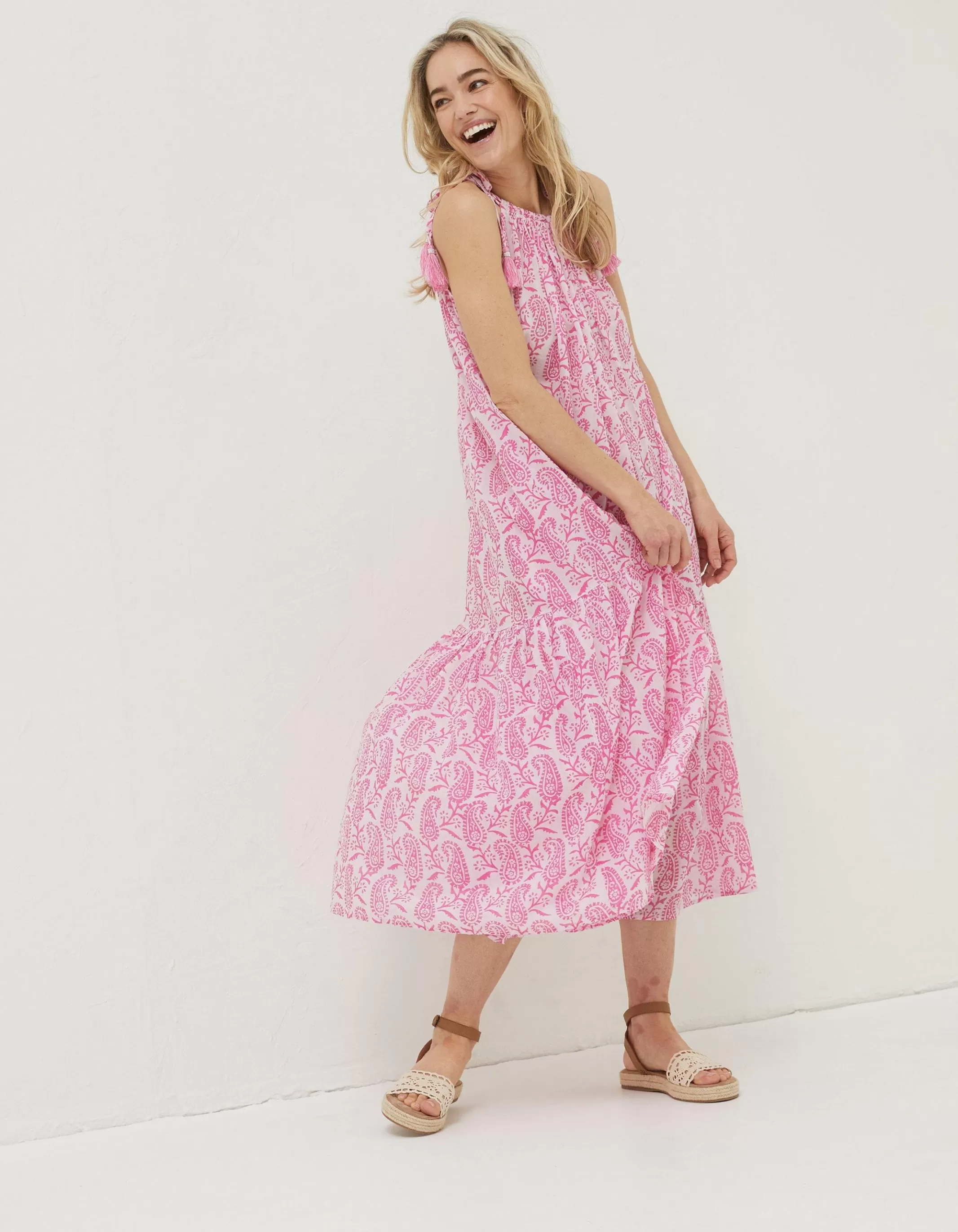 Store FatFace Beachwear Ayanna Paisley Midi Dress Bright Pink
