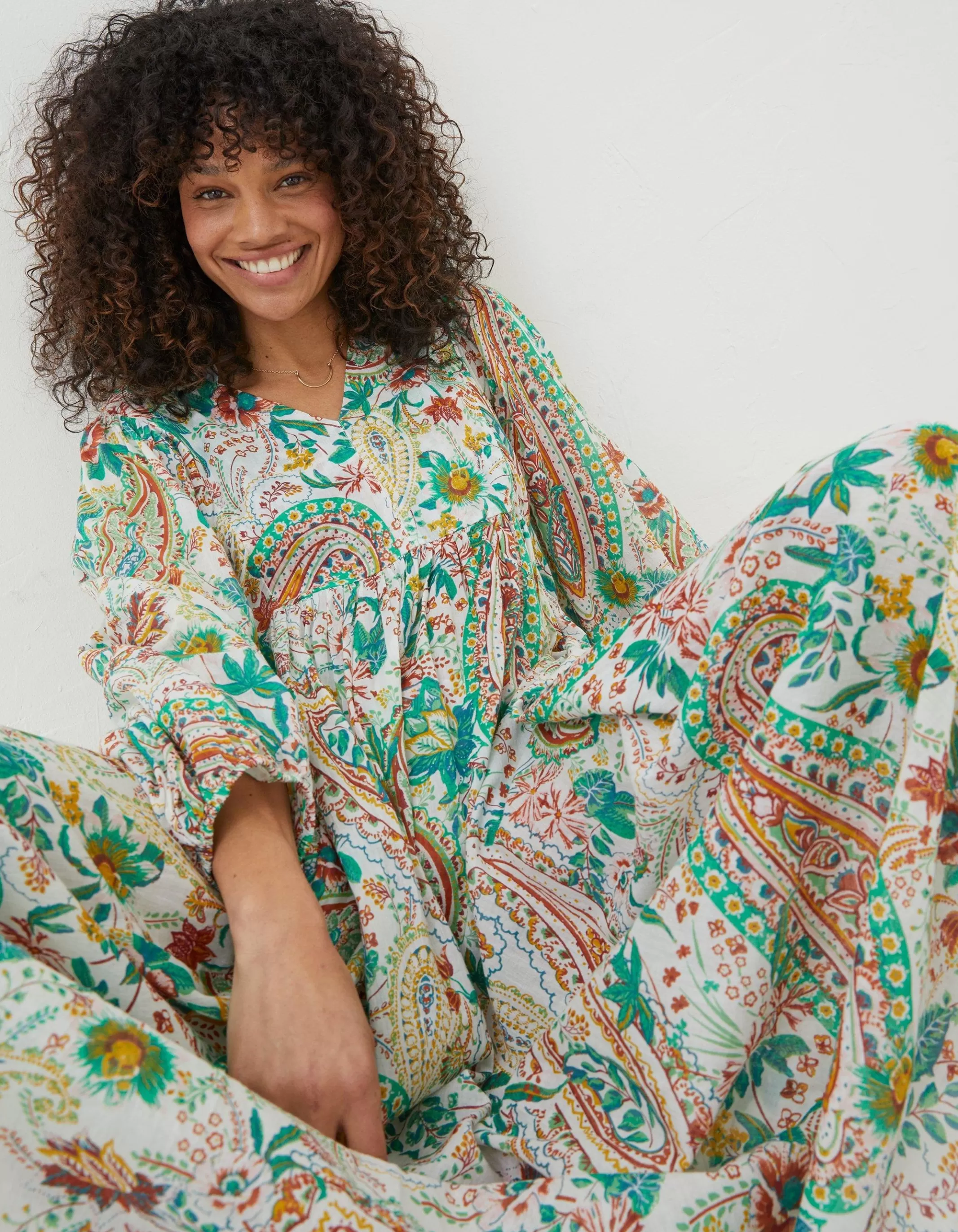 Fashion FatFace Beachwear Jocelyn Paisley Midi Dress Multi Colour