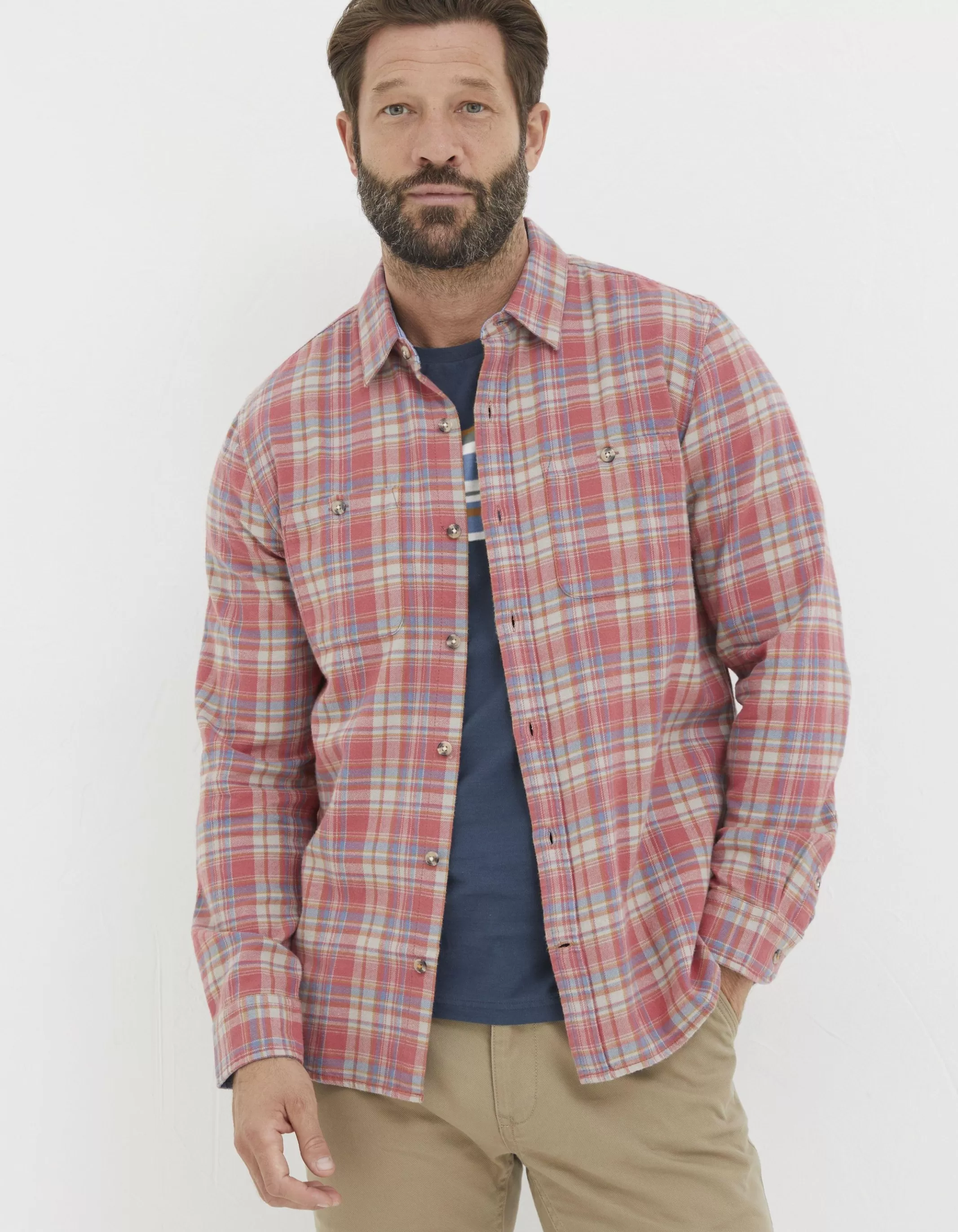 Shop FatFace Beaulieu Check Shirt Coral Pink