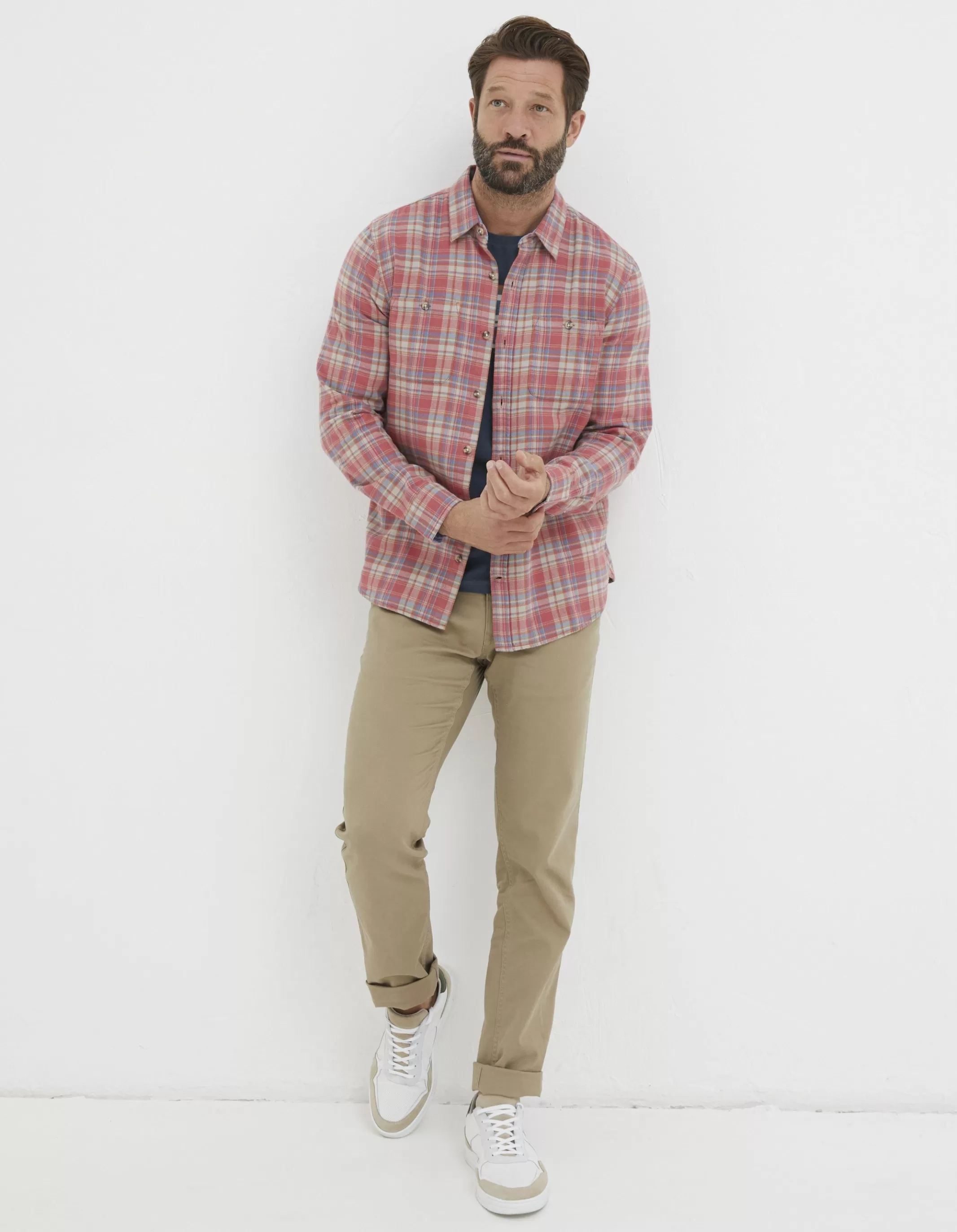 Shop FatFace Beaulieu Check Shirt Coral Pink