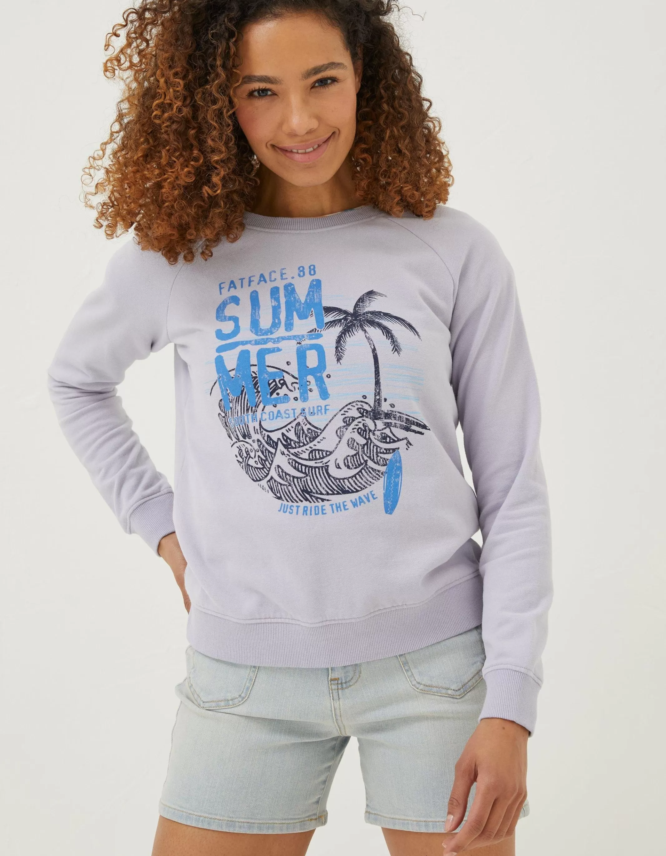 Outlet FatFace Becky Summer Graphic Crew Sweatshirt Lilac
