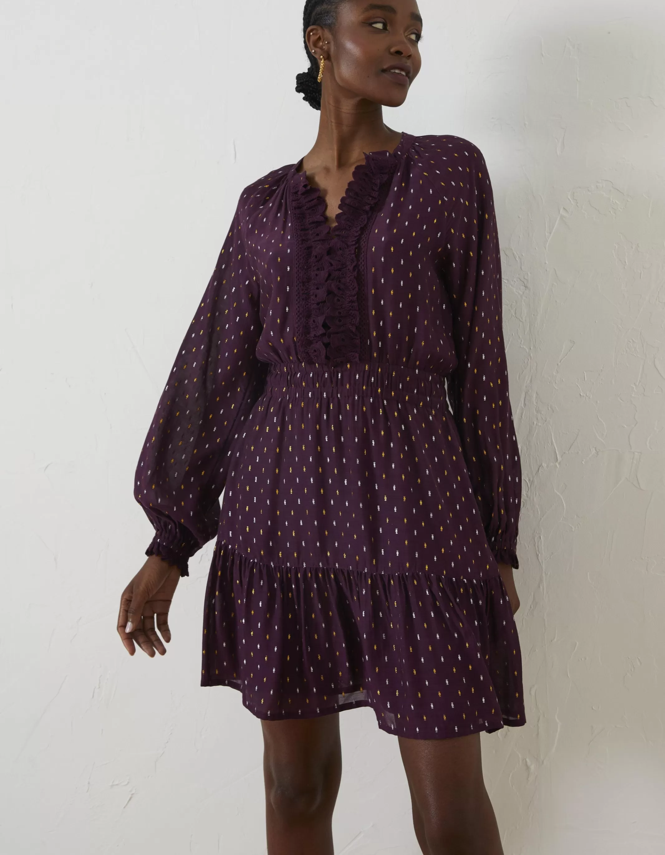 Shop FatFace Belle Metallic Dress Plum