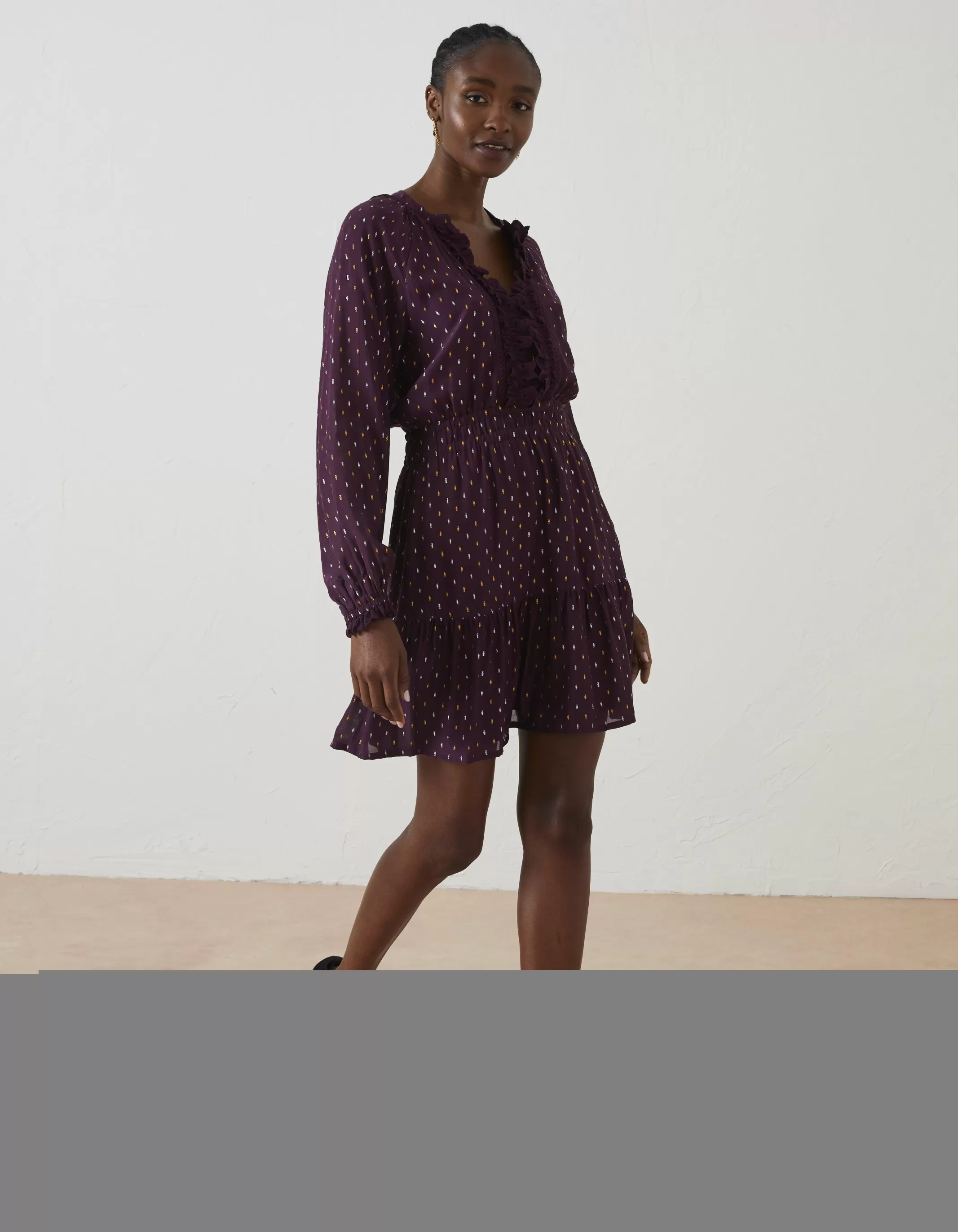 Shop FatFace Belle Metallic Dress Plum