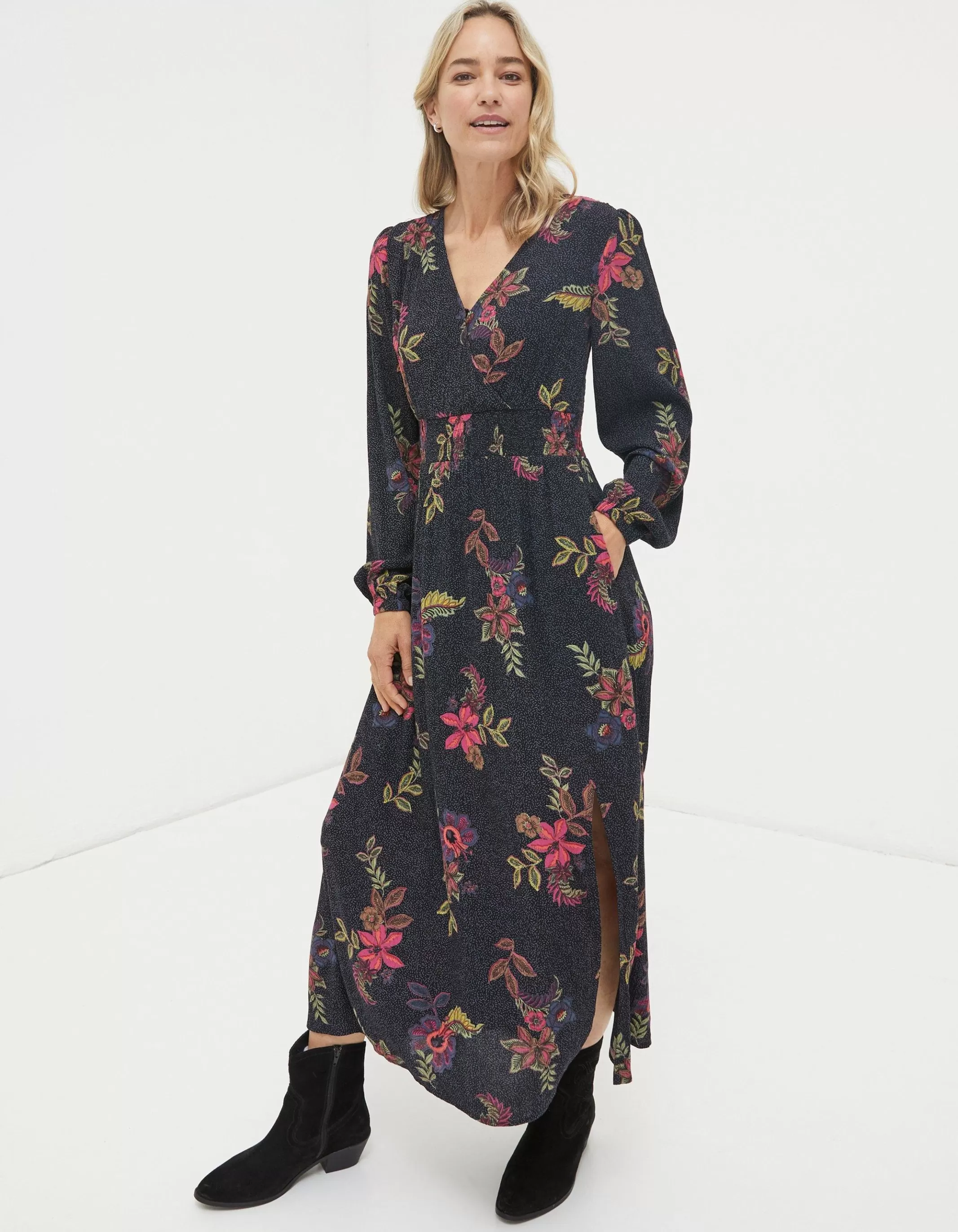 Online FatFace Bennie Floral Midi Dress Black
