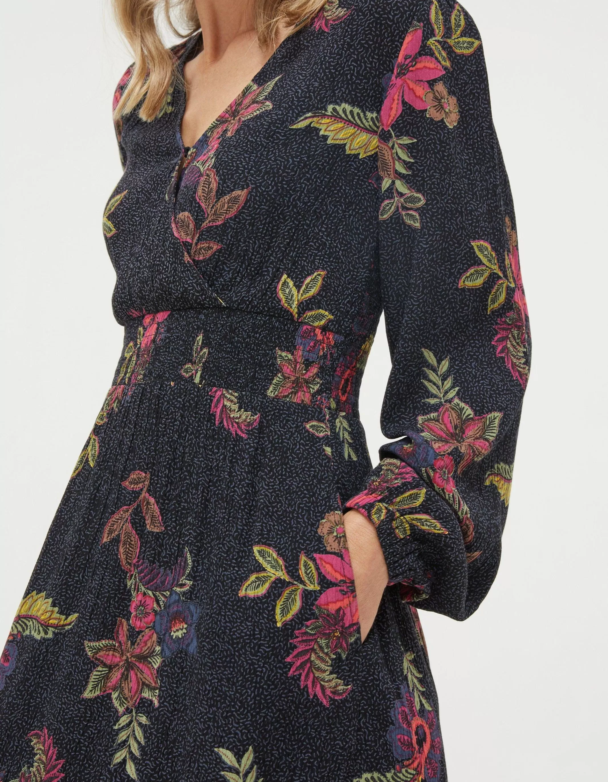 Online FatFace Bennie Floral Midi Dress Black