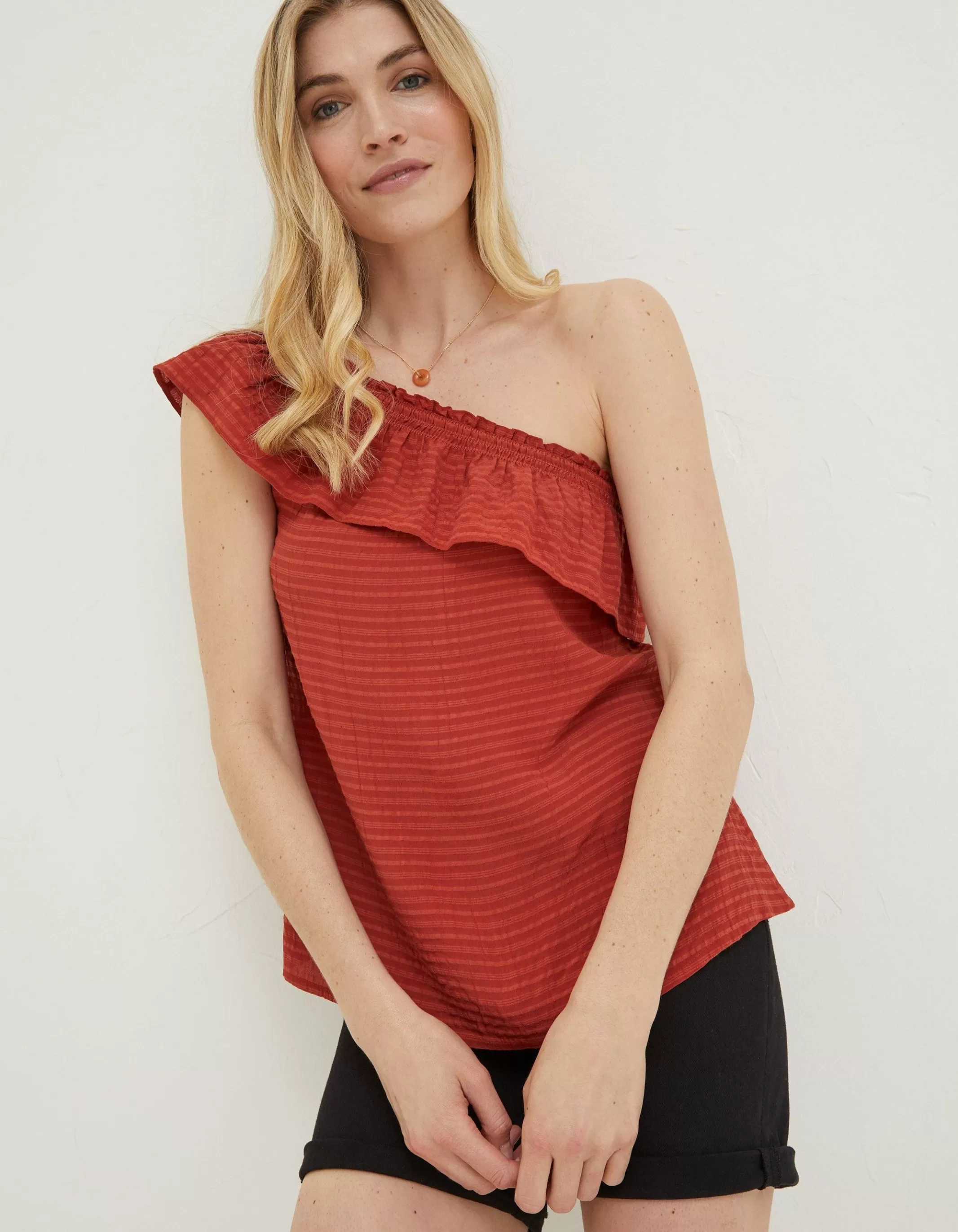 Flash Sale FatFace Bernie Asymmetric Cami Top Rust Red