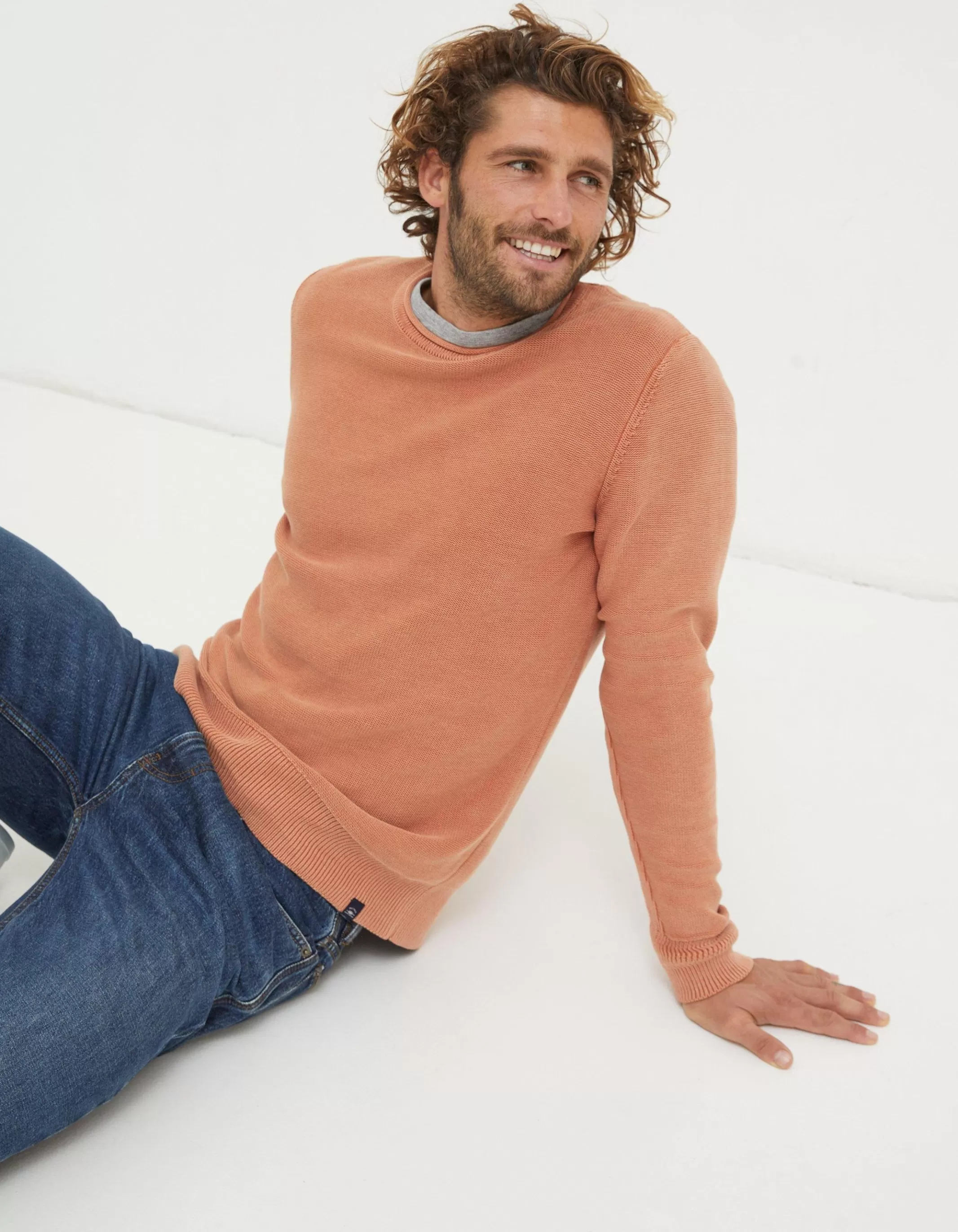 Outlet FatFace Berwick Washed Crew Jumper Dusky Orange