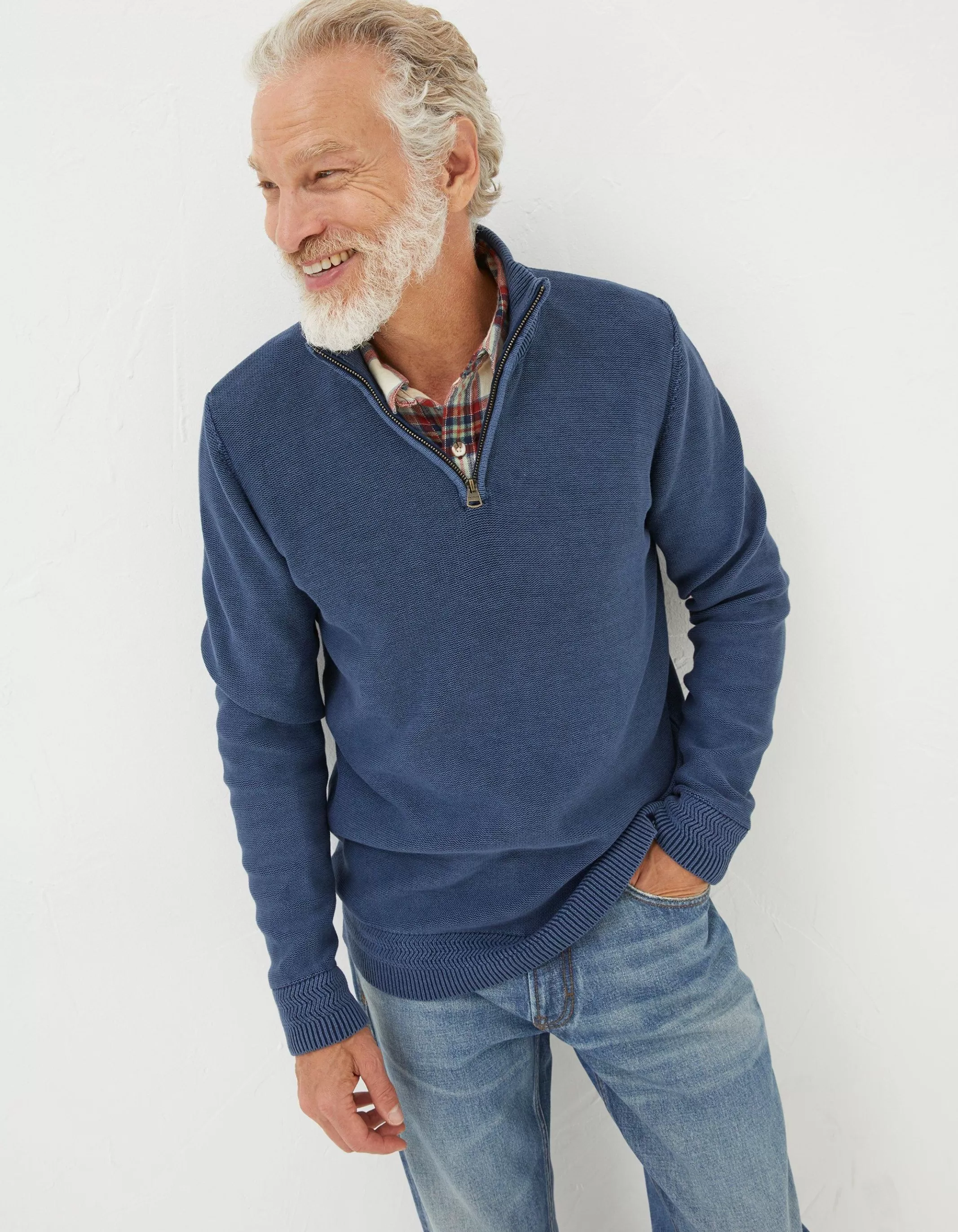 New FatFace Berwick Washed Half Neck Navy