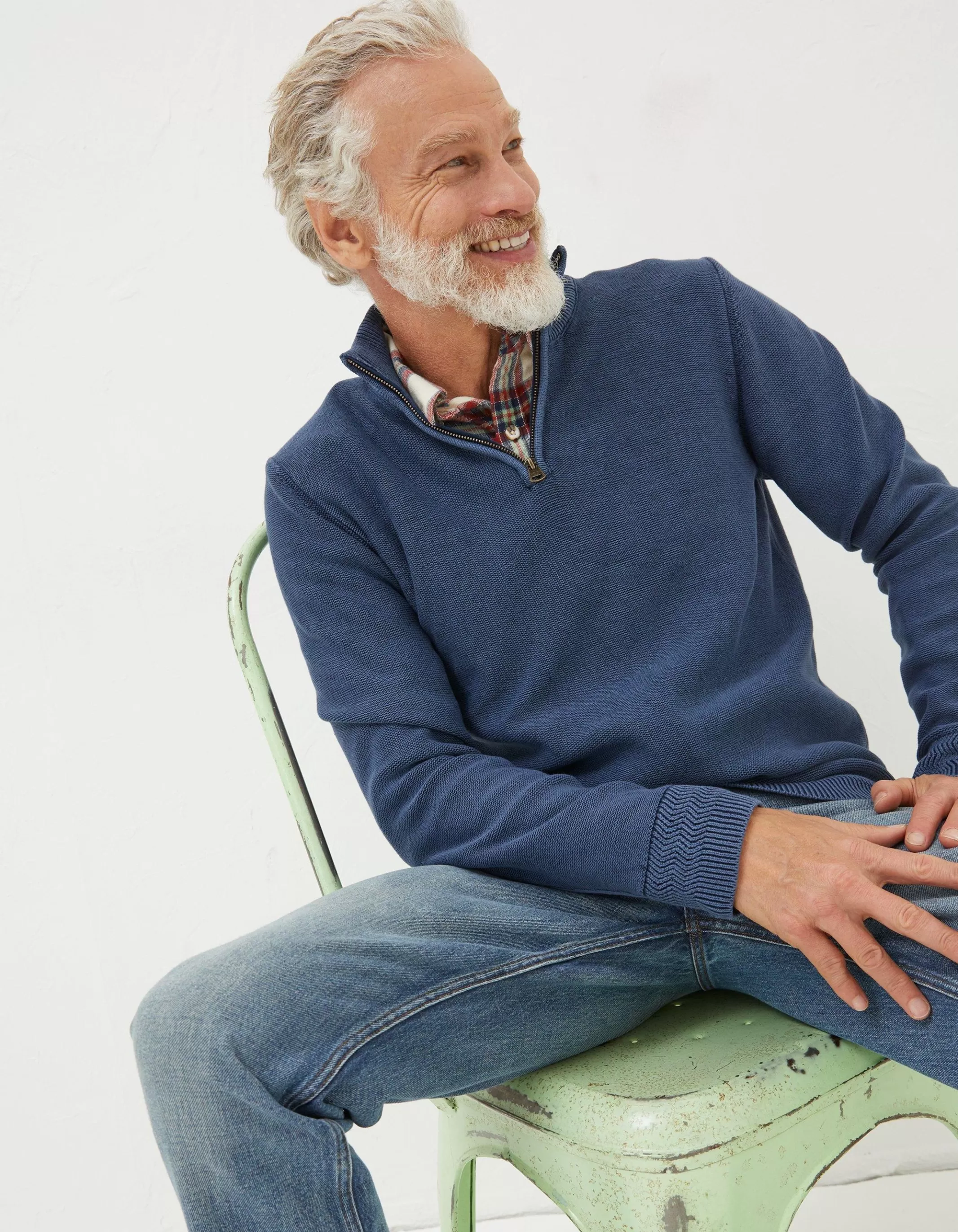 New FatFace Berwick Washed Half Neck Navy