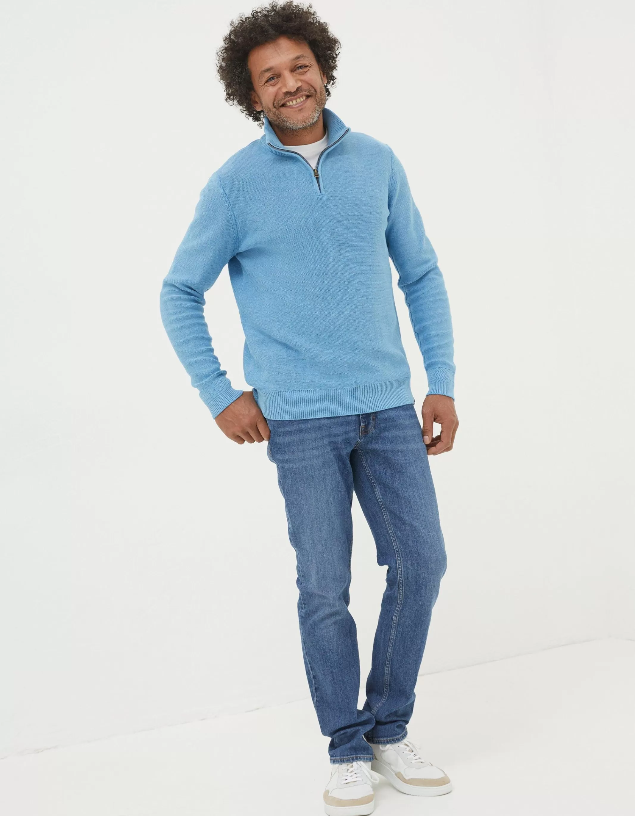 Fashion FatFace Berwick Washed Half Neck Washed Blue