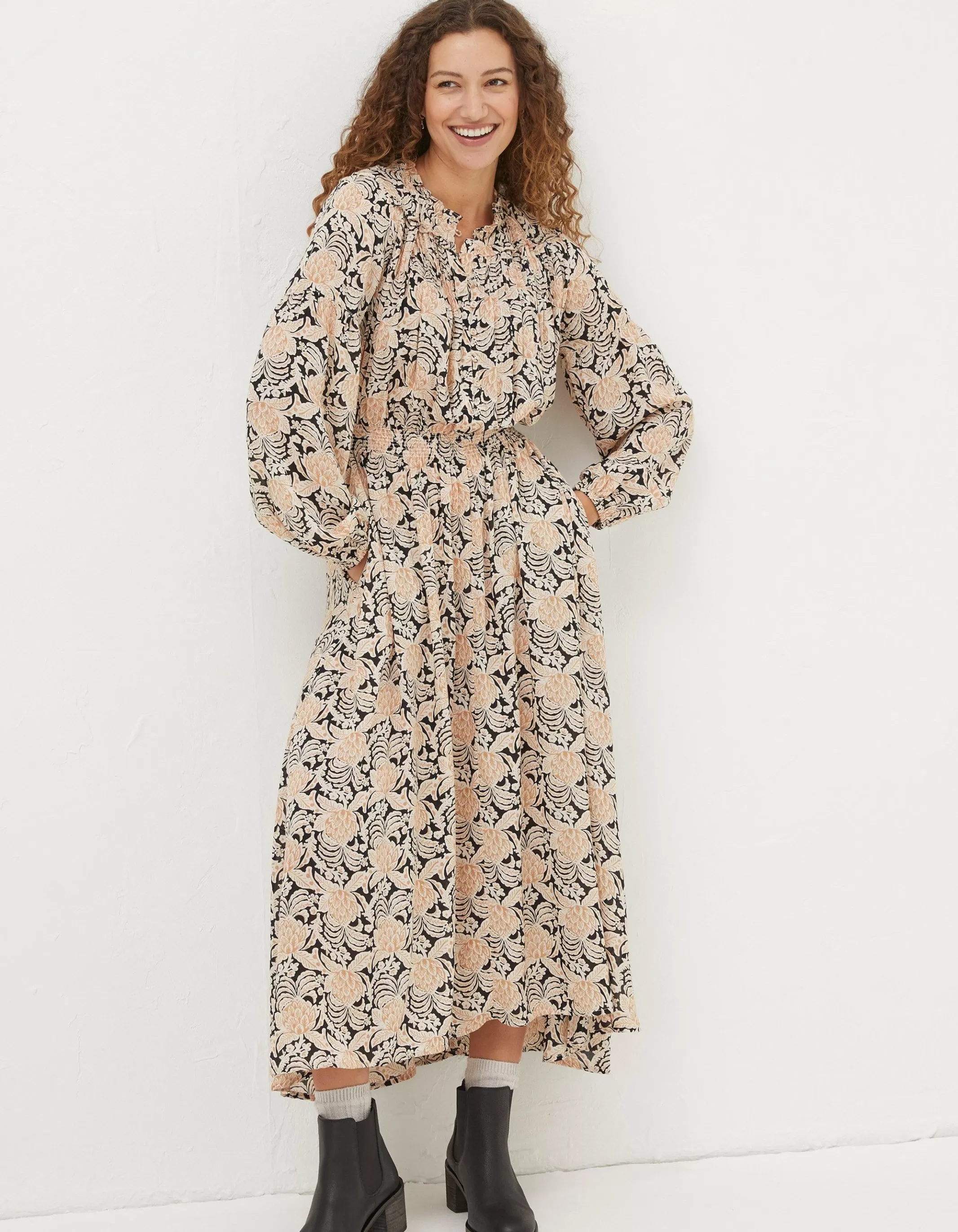 Best FatFace Beth Damask Floral Maxi Dress Black