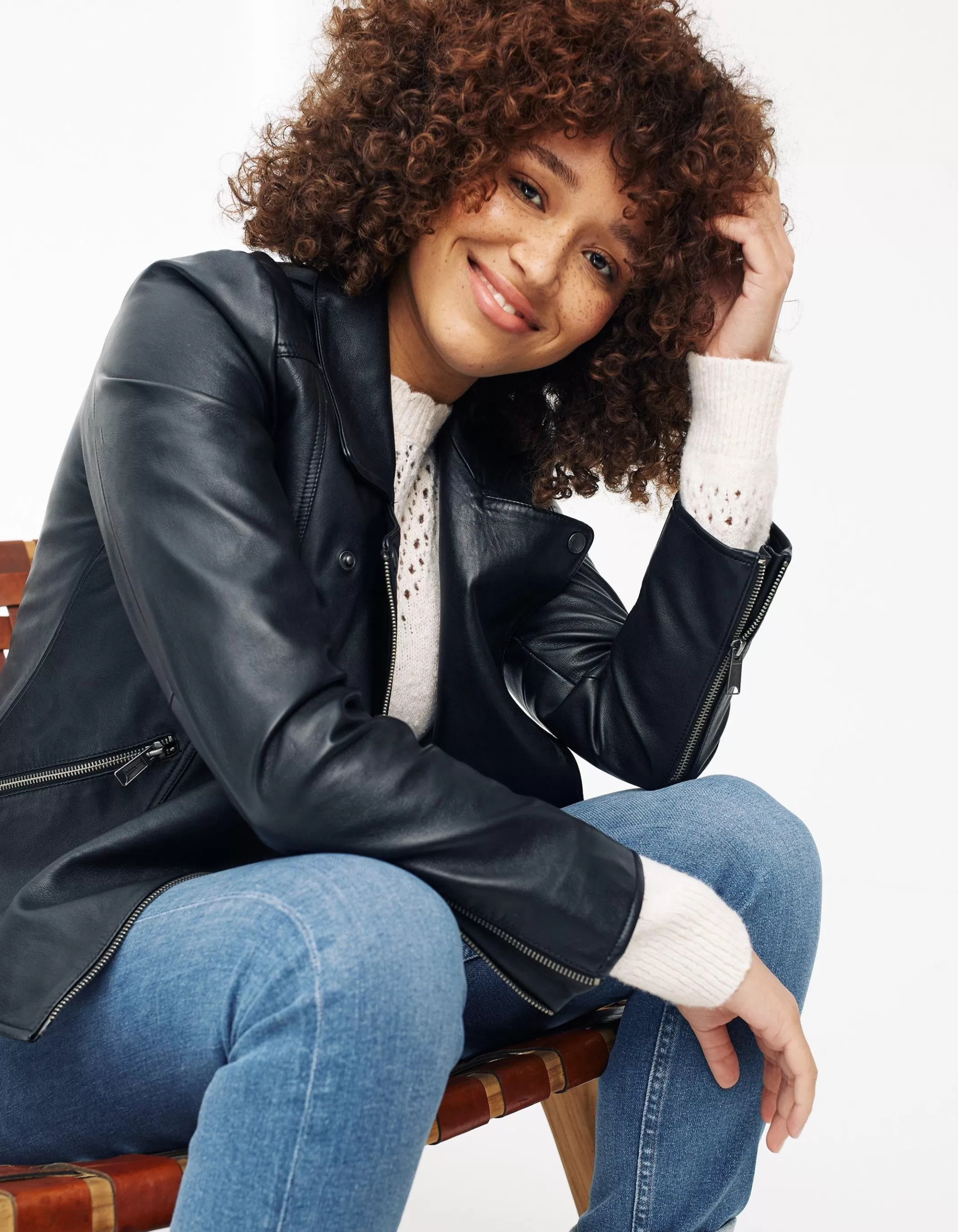 Hot FatFace Bethany Biker Leather Jacket Black