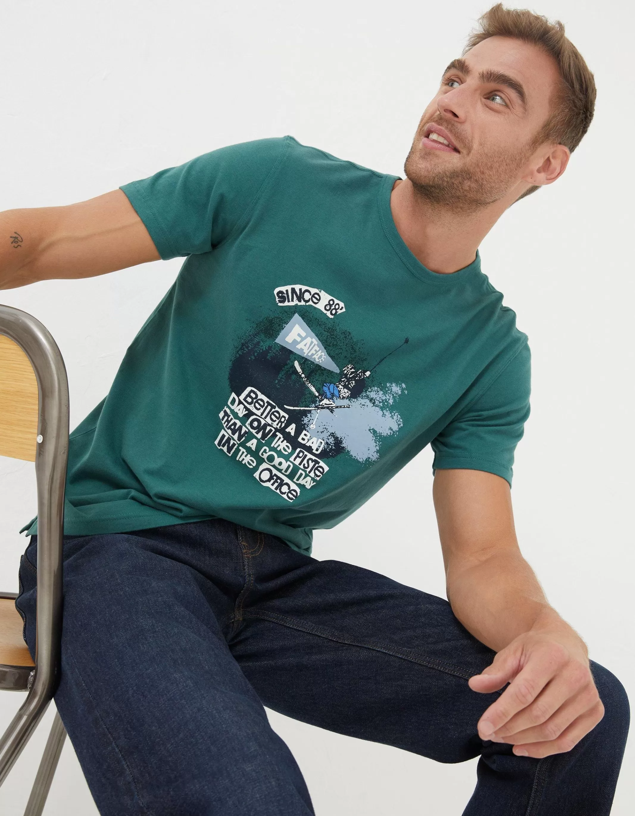 Best Sale FatFace Better A Bad Day Ski T Shirt Green