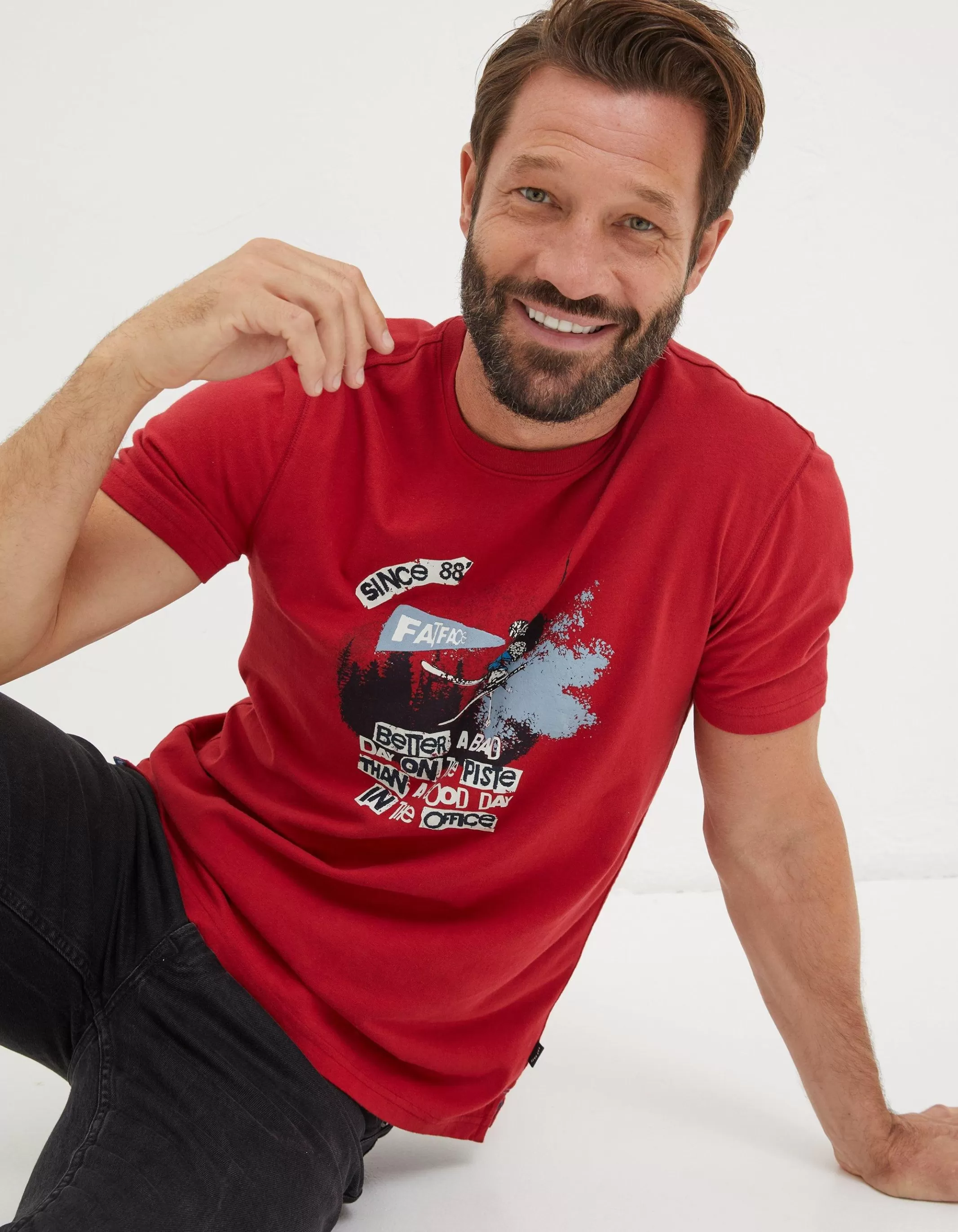 Flash Sale FatFace Better A Bad Day Ski T-Shirt Bright Red