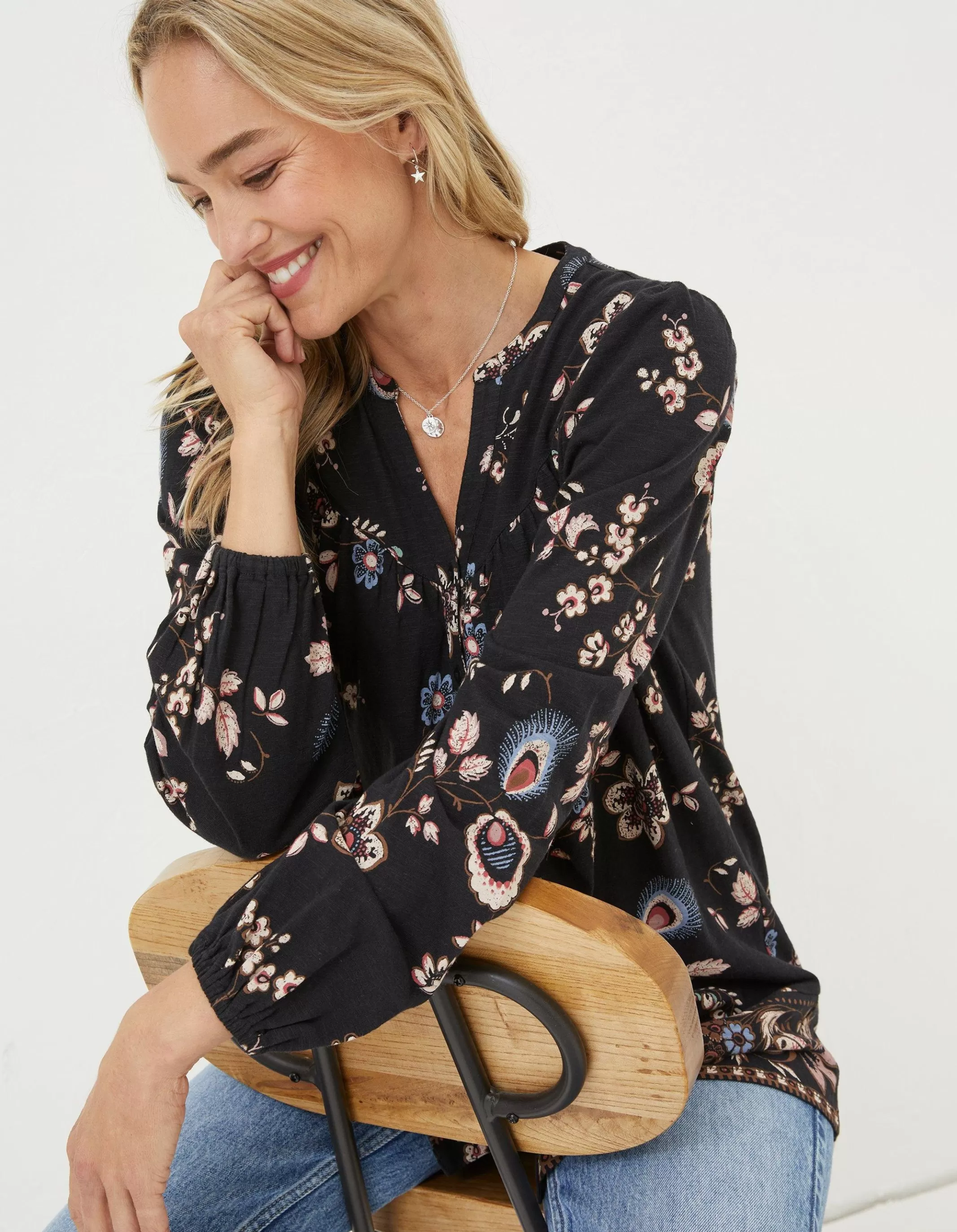 Fashion FatFace Betty Fall Floral Tunic Black