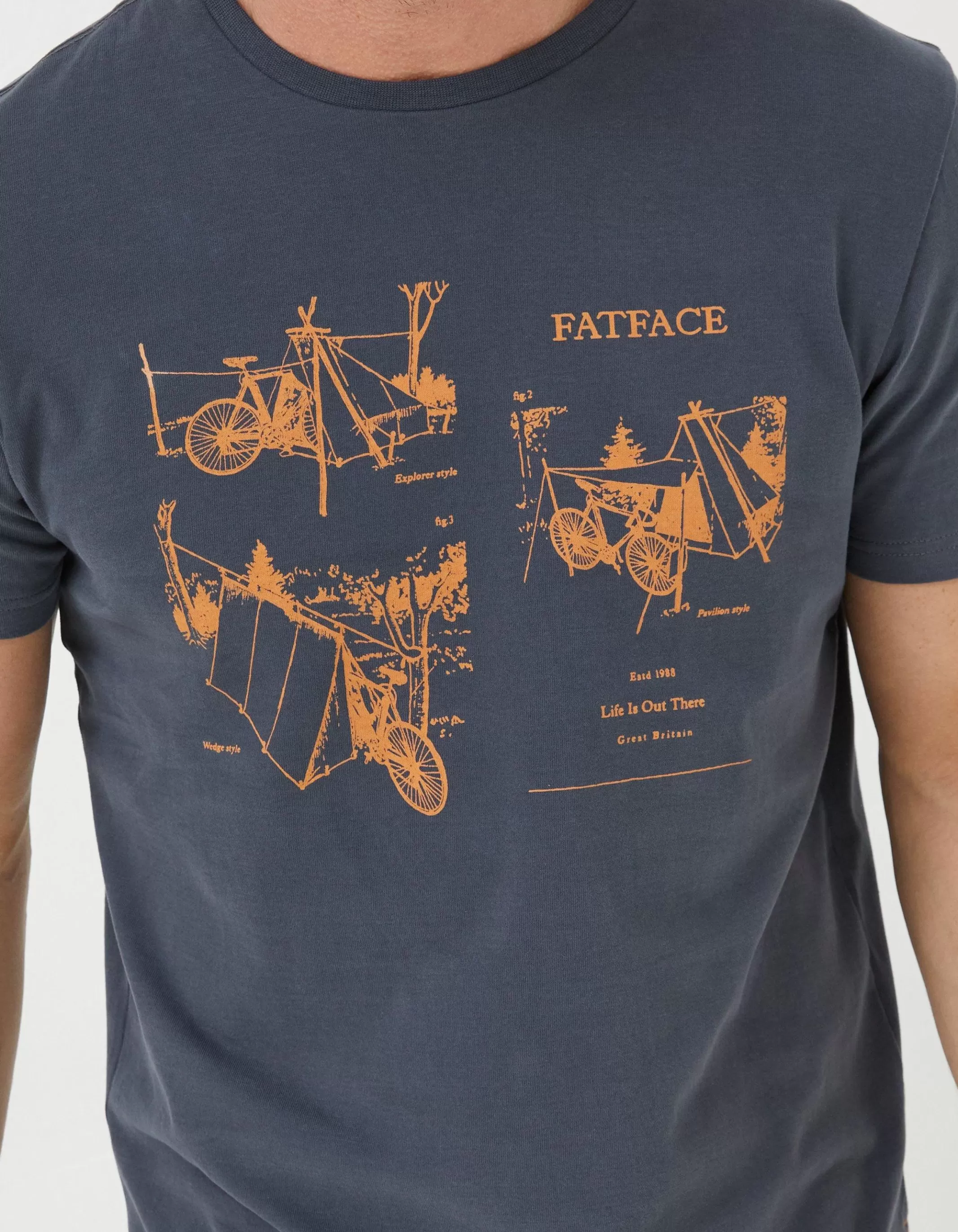 Store FatFace Bike In Tents T-Shirt Washed Black